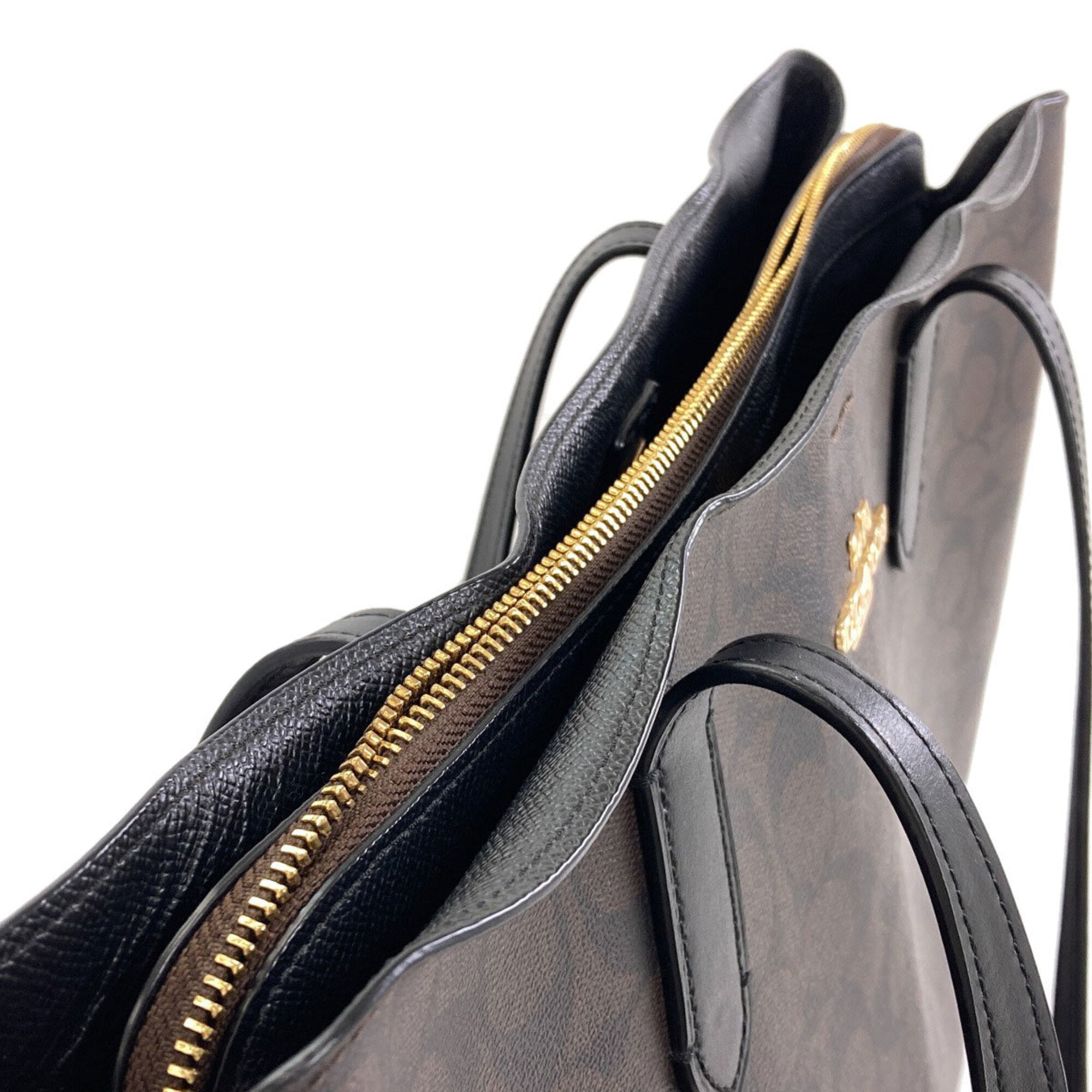 Coach Signature Black Dark Brown Signature Line Tote Bag (Pre-Owned)