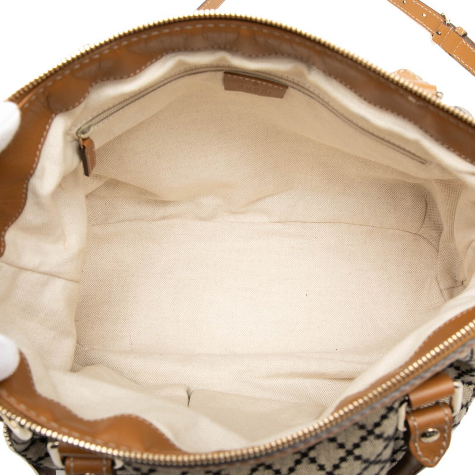 Gucci Beige Black Brown Canvas Leather Handbag Shoulder Bag (Pre-Owned)