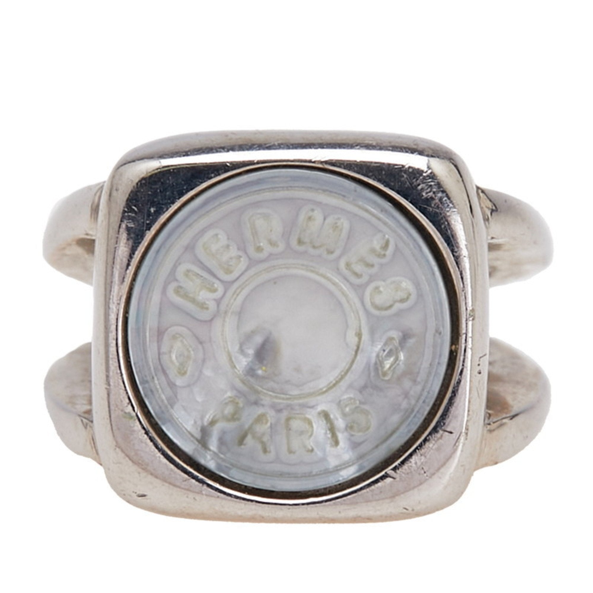 Hermes Sellier Silver Metal Band Ring (Pre-Owned)