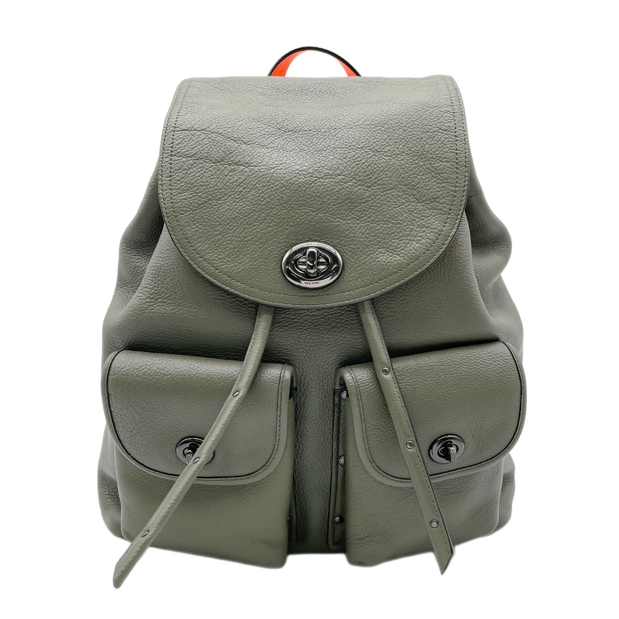 Coach Khaki Orange Leather Backpack (Pre-Owned)