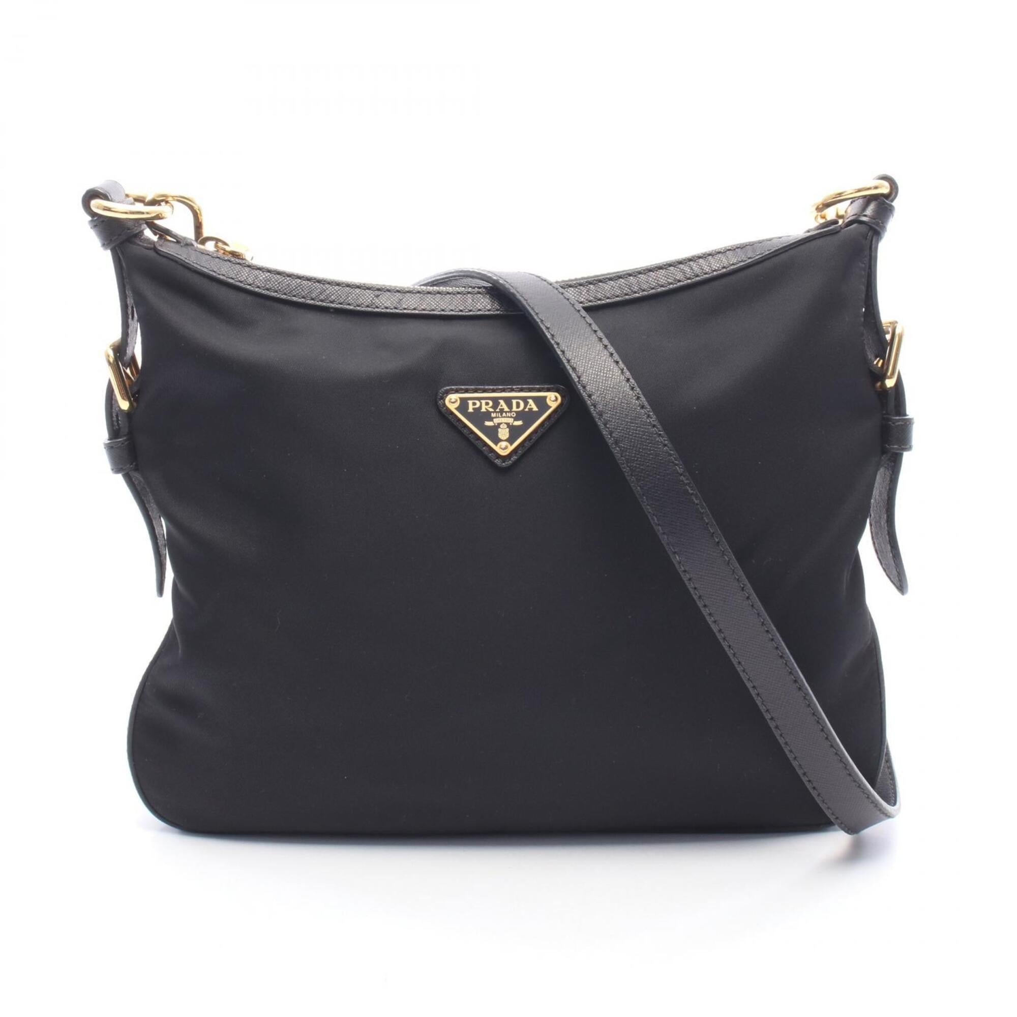 Prada Black Nylon Leather Handbag Shoulder Bag (Pre-Owned)
