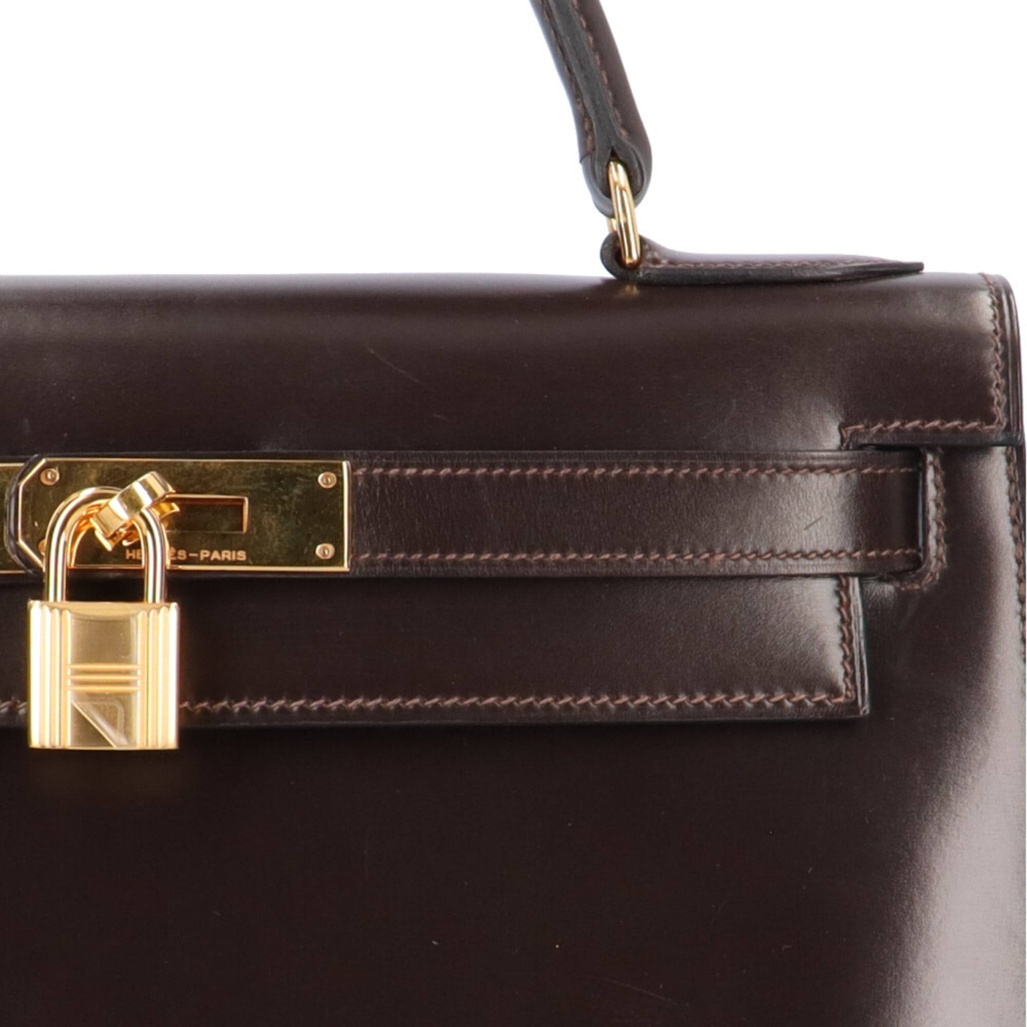 Hermes Brown Dark Brown Box Calf Leather Handbag (Pre-Owned)