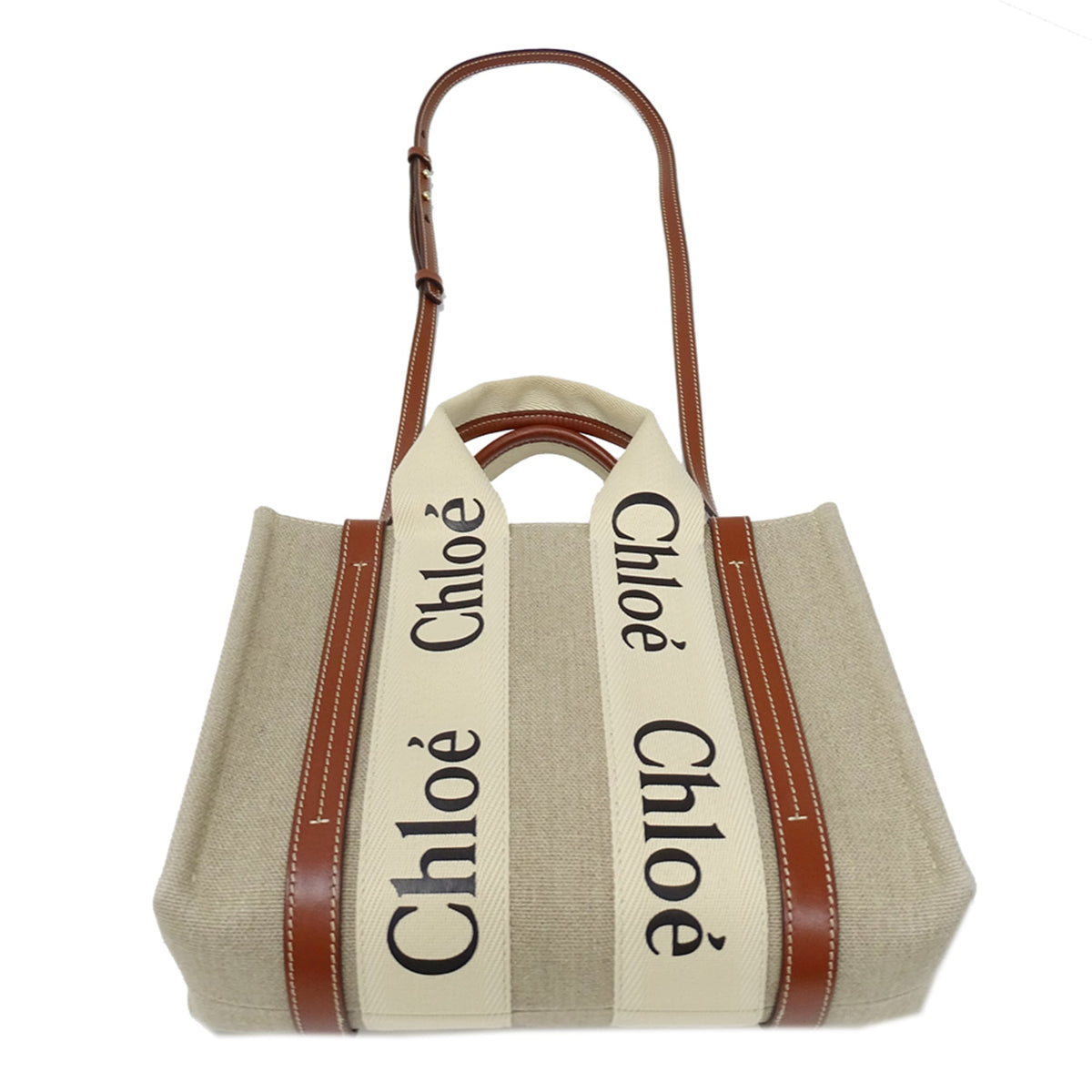 Chloé Beige Brown Canvas Handbag Shoulder Bag (Pre-Owned)