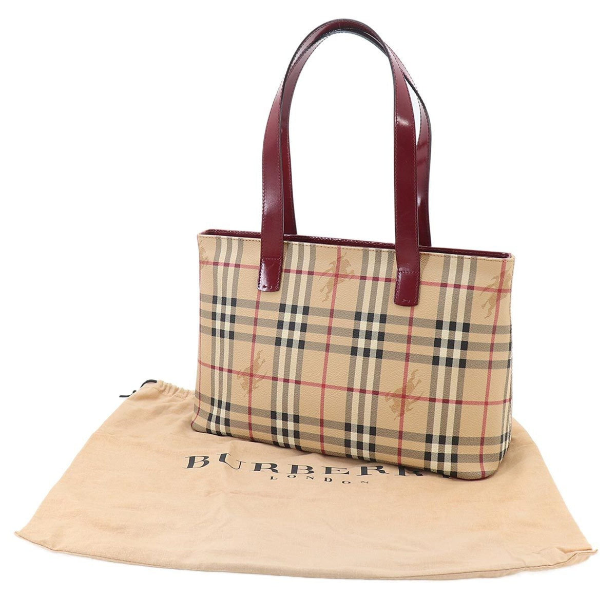 Burberry Beige Red Color Pvc Leather Tote Bag (Pre-Owned)