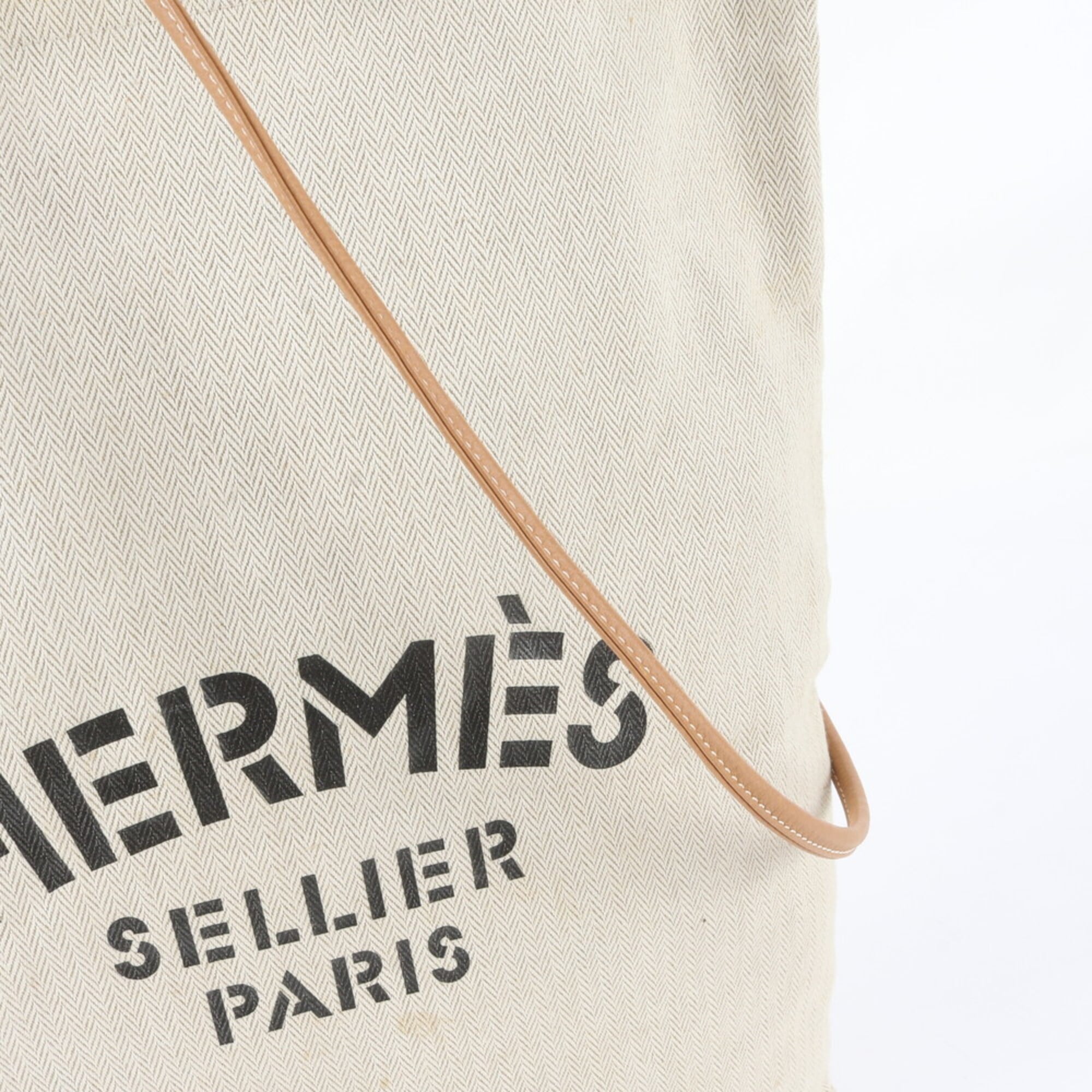 Hermes Beige Brown Leather Canvas Handbag Shoulder Bag (Pre-Owned)