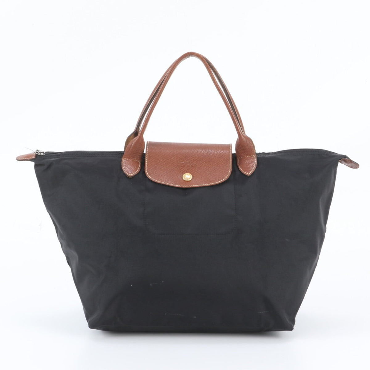 Longchamp Black Brown Leather Nylon Handbag Shoulder Bag Tote Bag (Pre-Owned)
