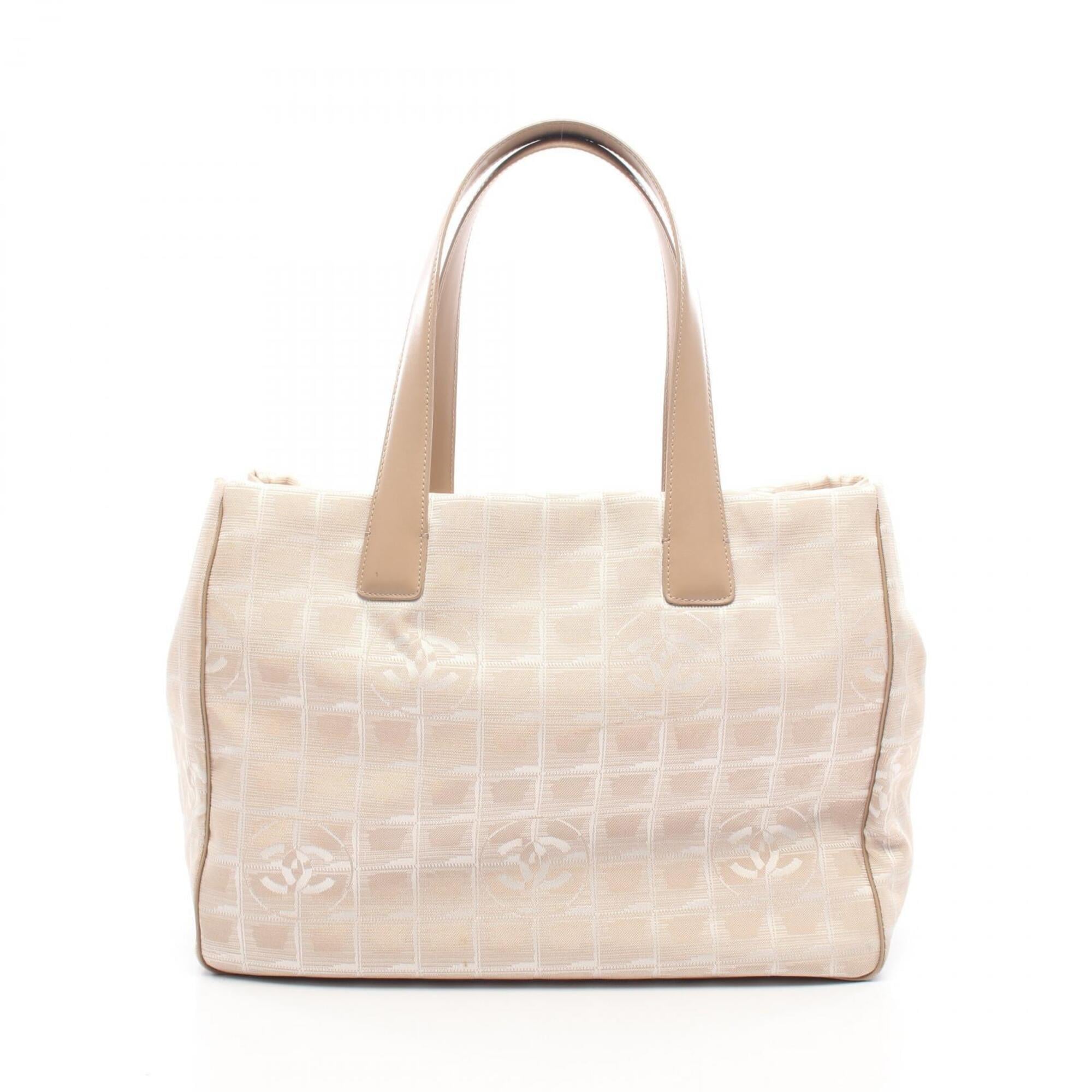 Chanel Beige Leather Nylon Canvas Handbag Tote Bag (Pre-Owned)