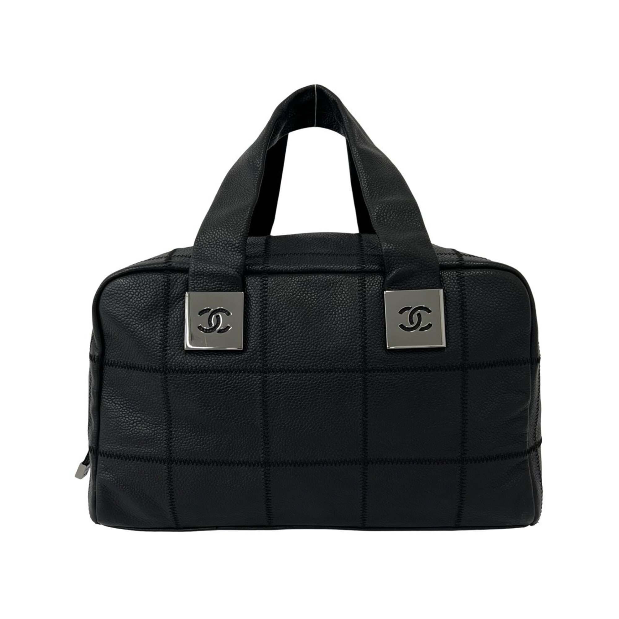 Chanel Black Grained Calfskin Boston Bag Handbag (Pre-Owned)