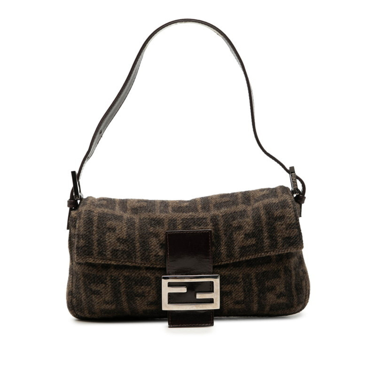 Fendi Brown Wool Leather Handbag Shoulder Bag (Pre-Owned)