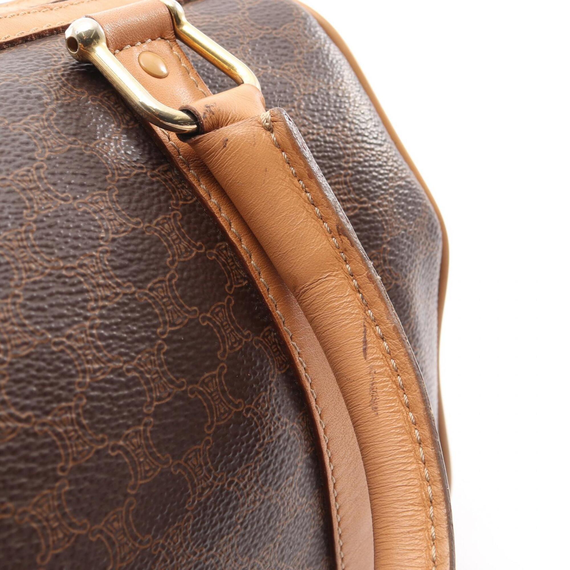 Celine Brown Coated Canvas Leather Boston Bag Handbag (Pre-Owned)