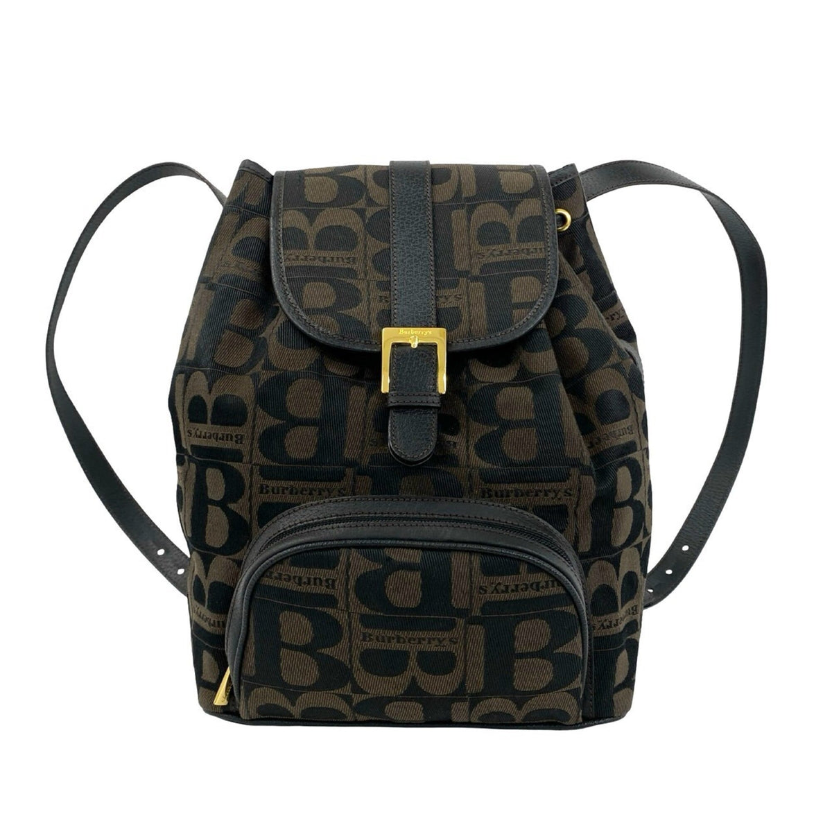 Burberry Black Brown Canvas Leather Backpack (Pre-Owned)
