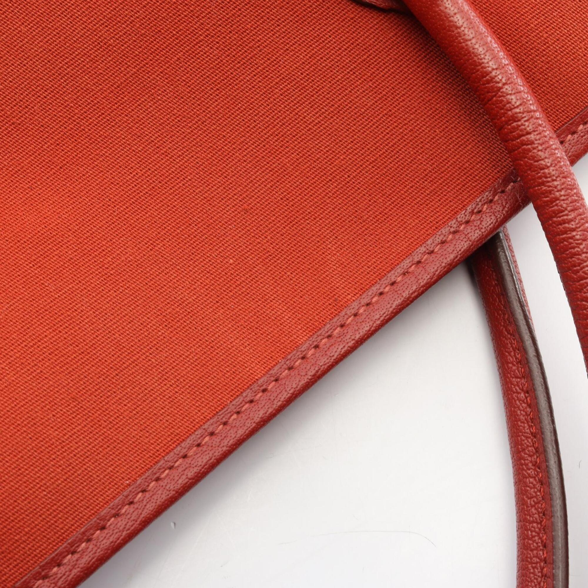 Hermes Bordeaux Rouge Garance Negonda Leather Toile Officier Handbag Tote Bag (Pre-Owned)
