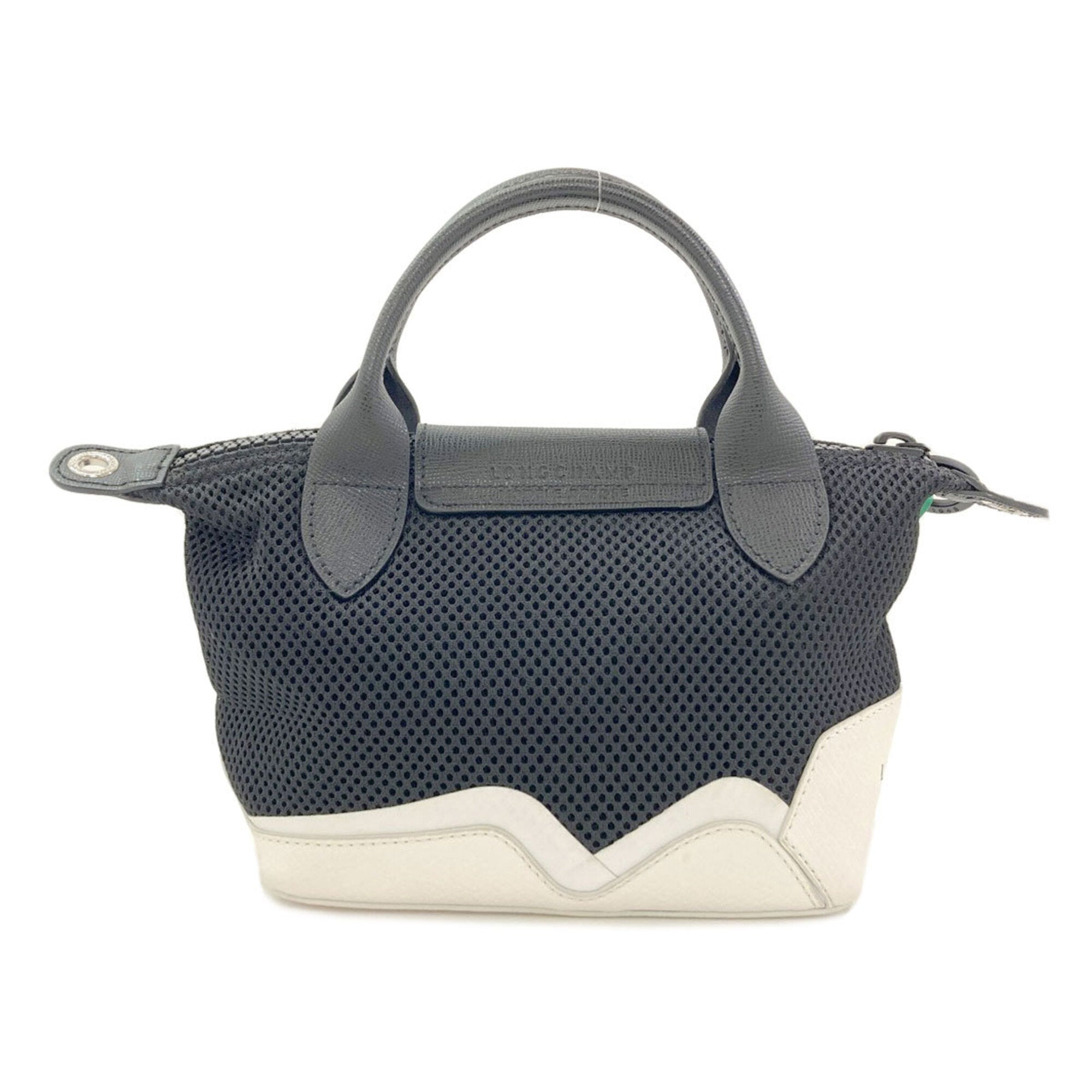 Longchamp Black White Polyester Handbag (Pre-Owned)