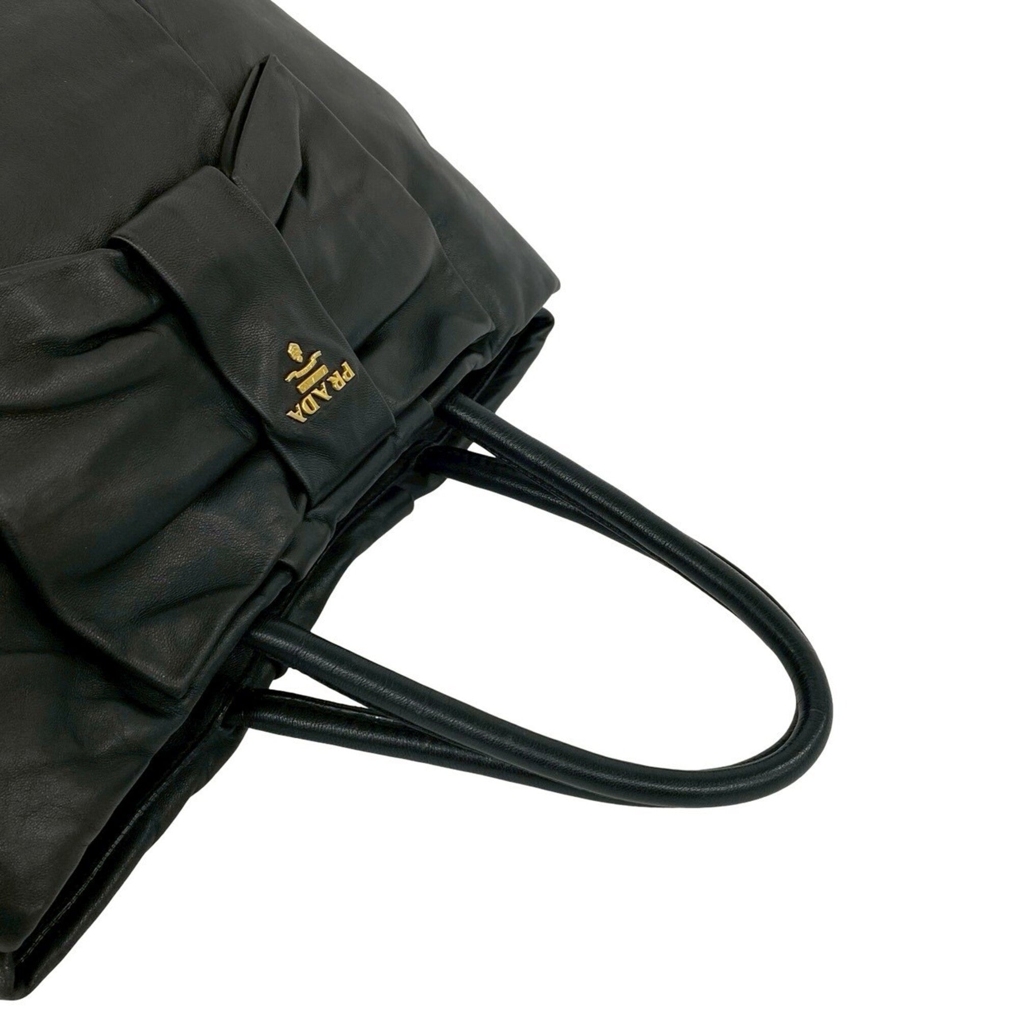Prada Black Leather Boston Bag Handbag Tote Bag (Pre-Owned)