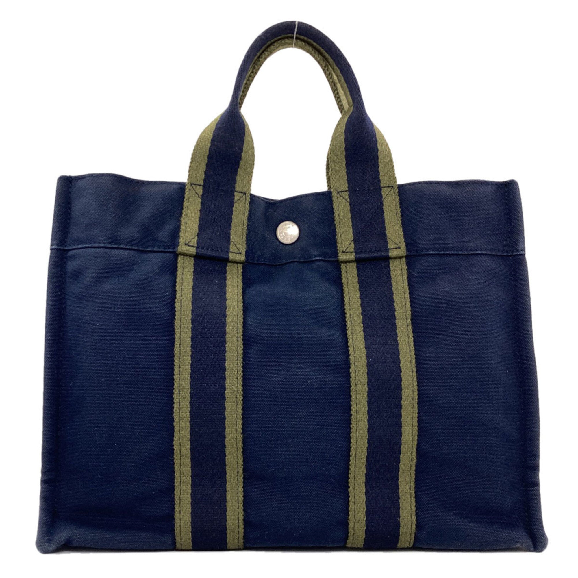 Hermes Green Navy Canvas Handbag (Pre-Owned)