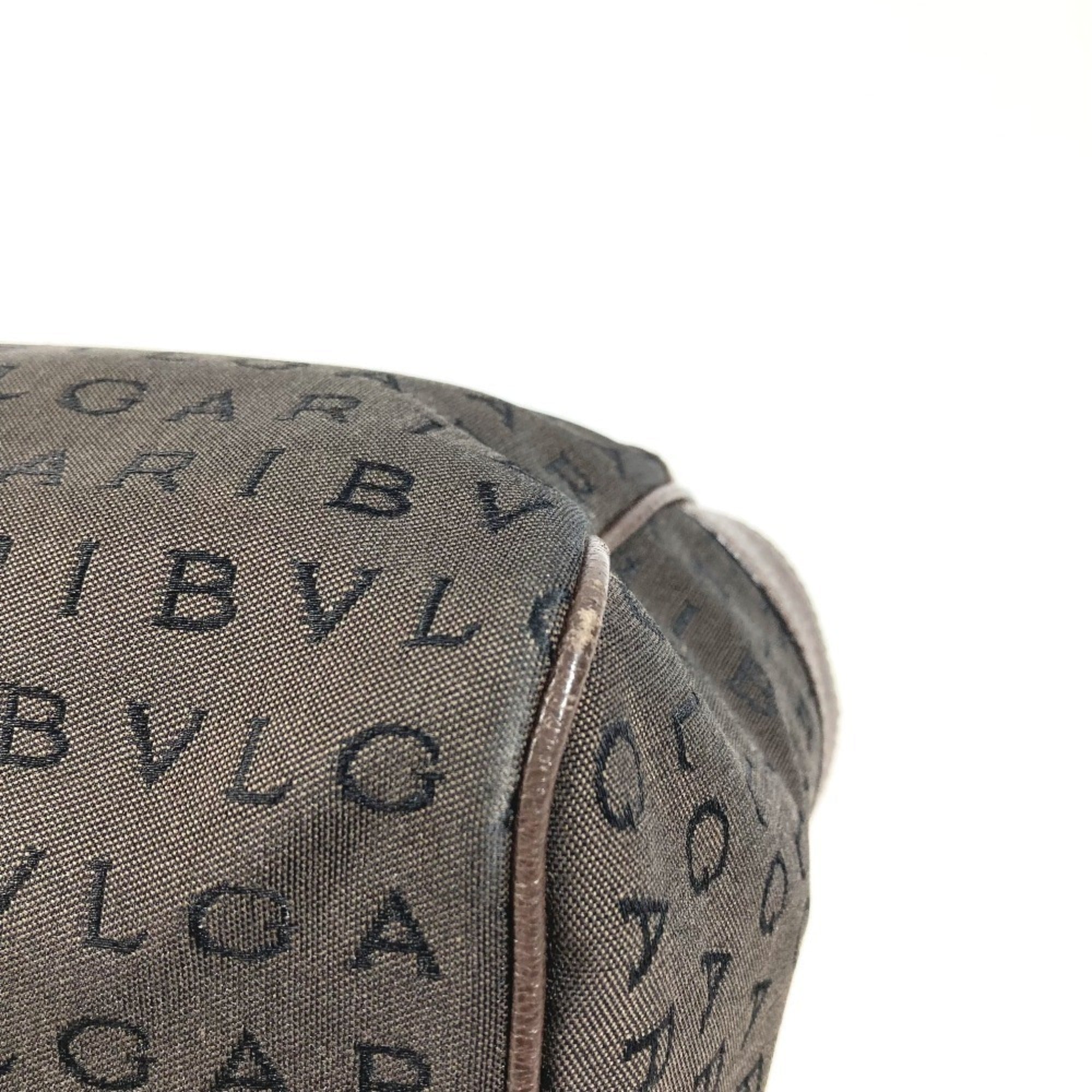 Bvlgari Logomania Brown Leather Canvas Boston Bag Handbag Tote Bag (Pre-Owned)