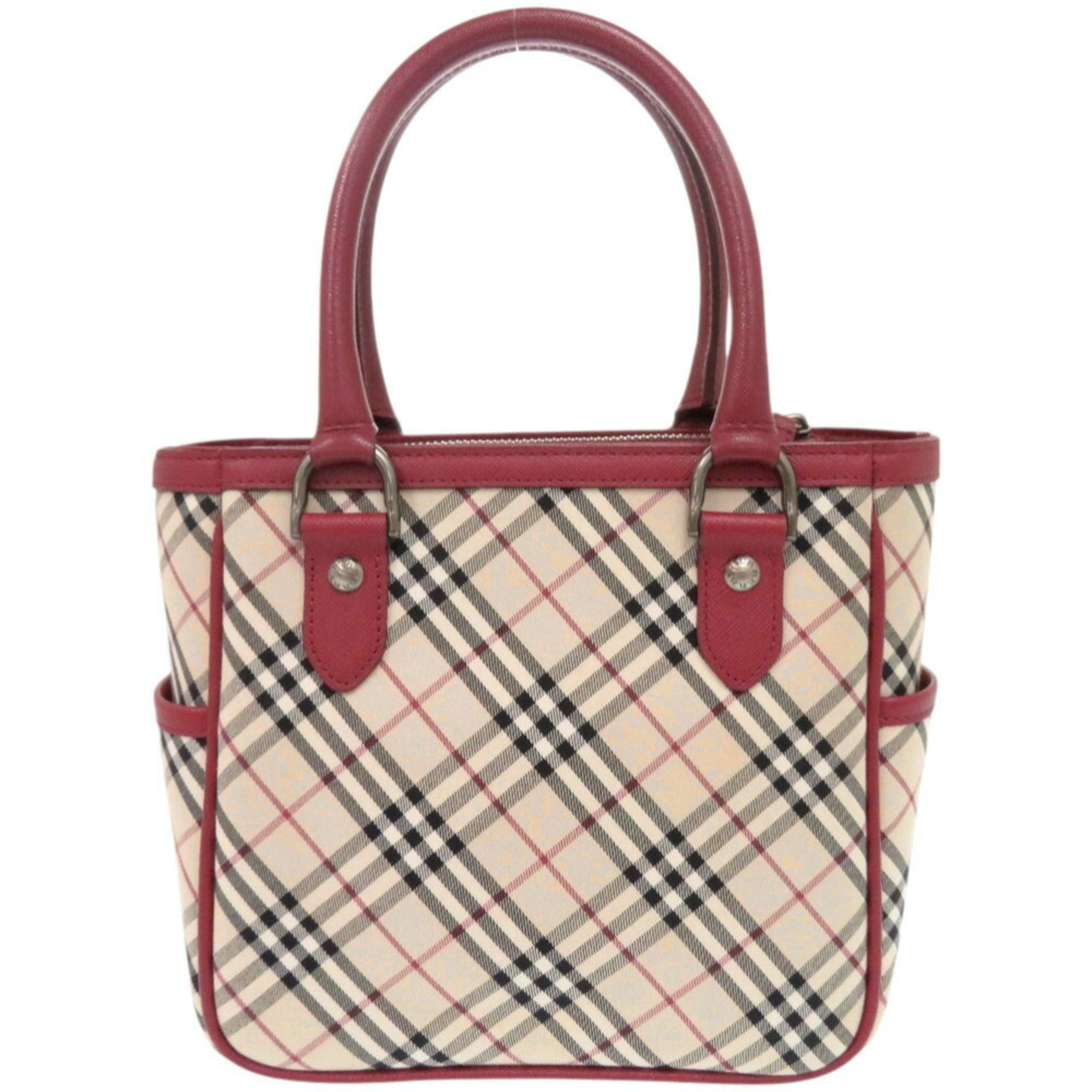 Burberry Beige Red Color Leather Canvas Handbag (Pre-Owned)