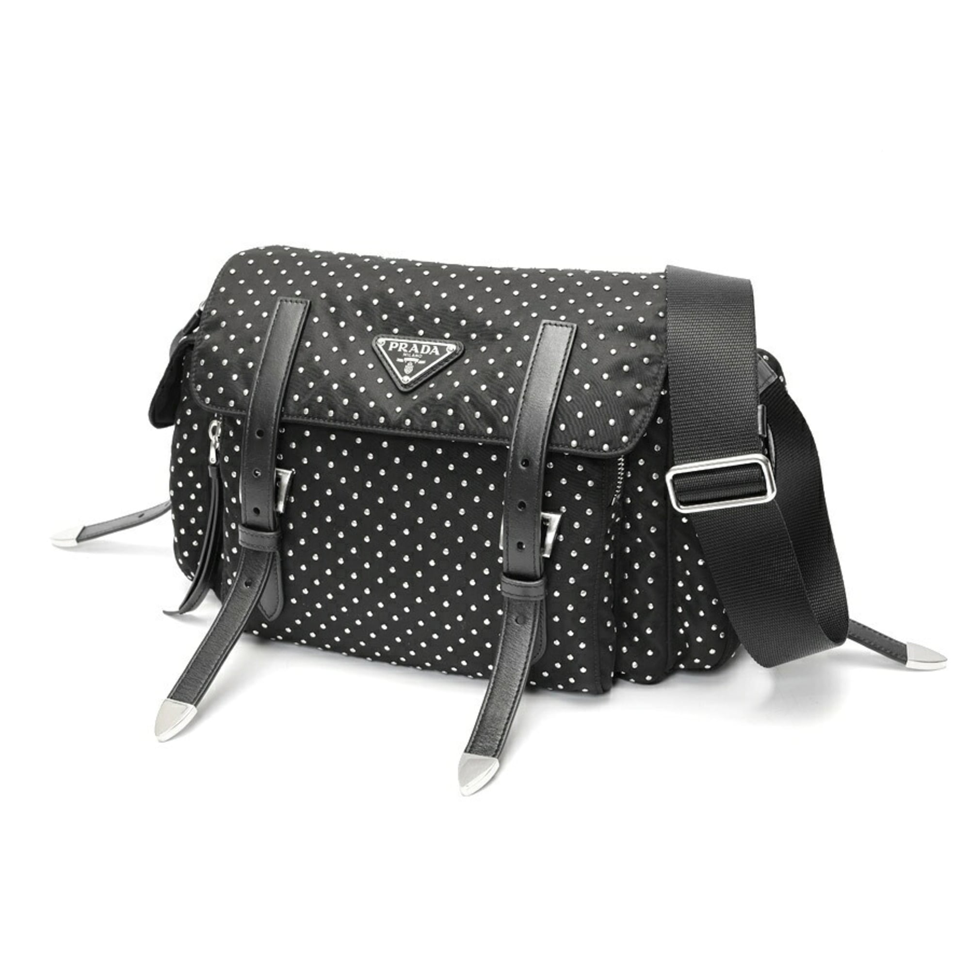 Prada Black Nylon Metal Leather Shoulder Bag (Pre-Owned)