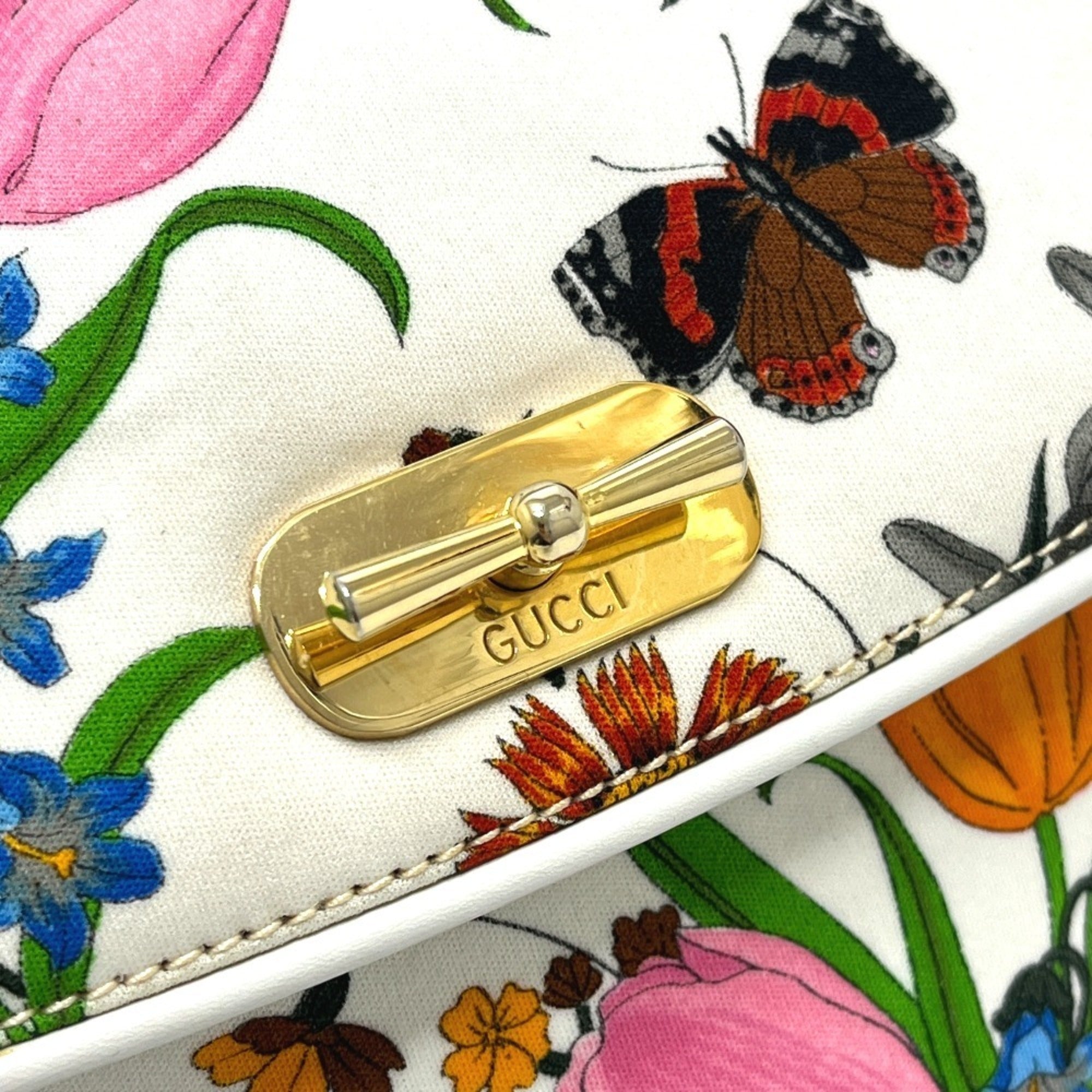 Gucci Flora Multi-Color White Canvas Leather Handbag (Pre-Owned)