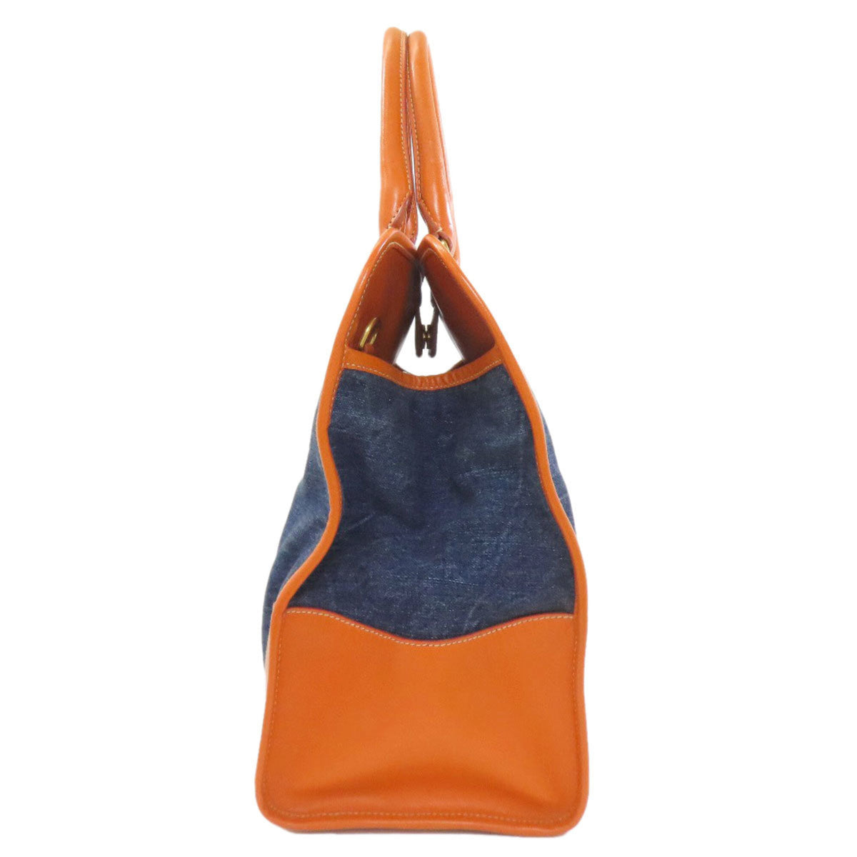 Prada Blue Orange Canvas Leather Handbag (Pre-Owned)