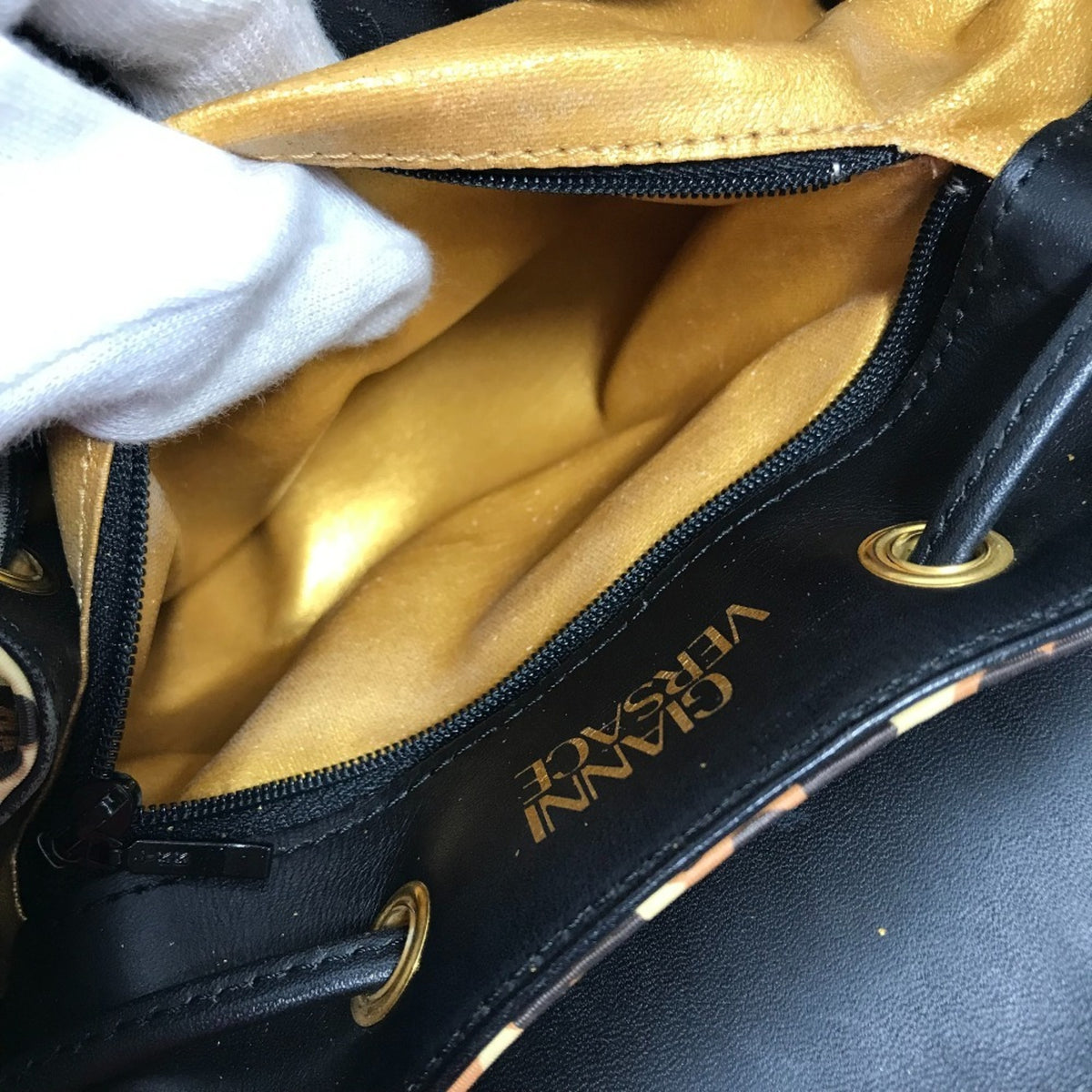 Versace Black Yellow Pvc Leather Backpack (Pre-Owned)