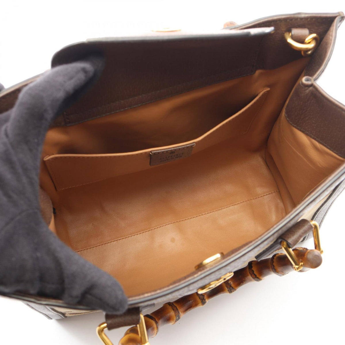 Gucci Beige Brown Canvas Leather Handbag (Pre-Owned)
