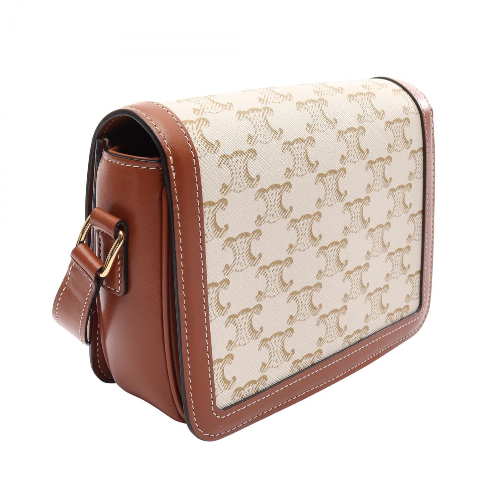 Celine Beige Brown White Coated Canvas Leather Handbag Shoulder Bag (Pre-Owned)