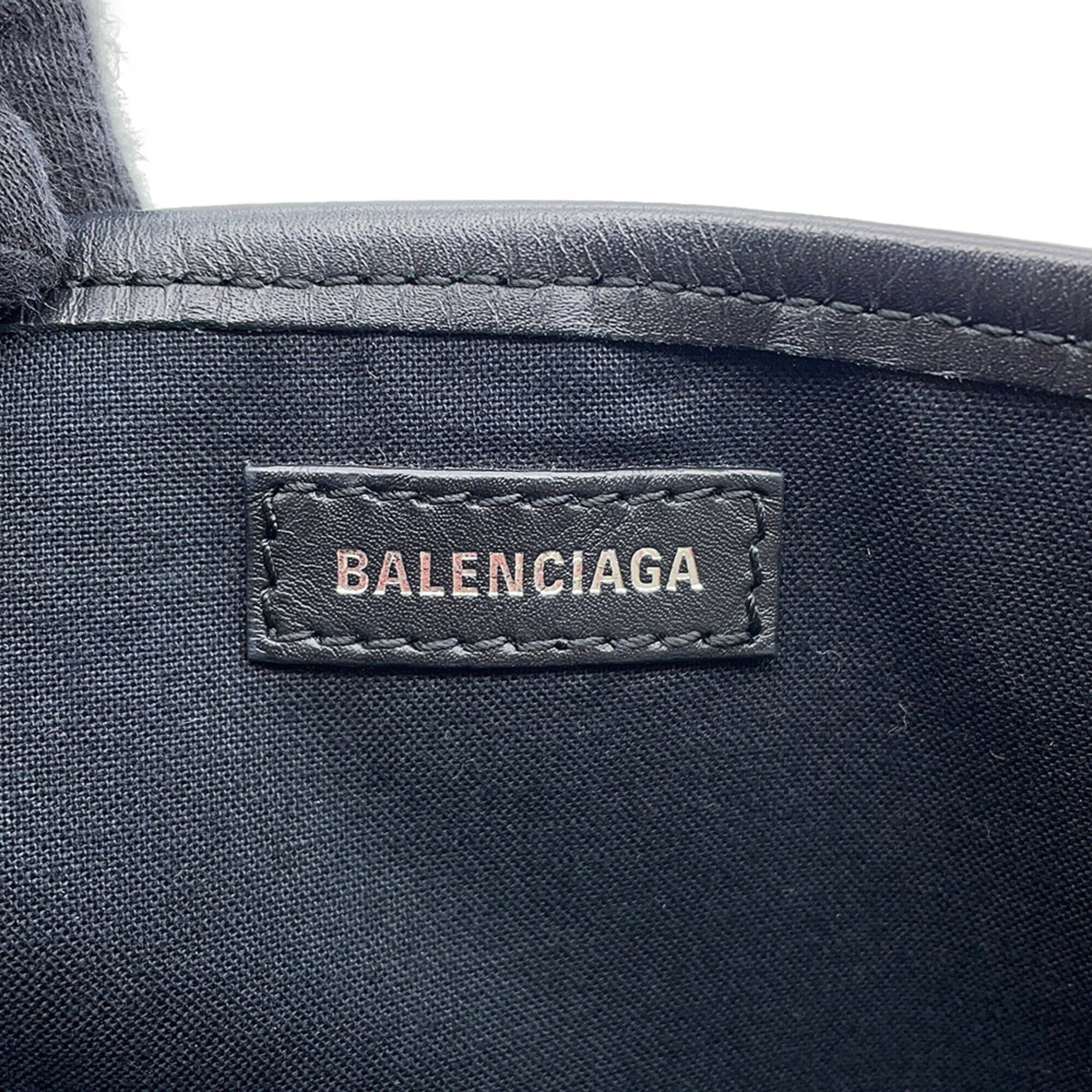 Balenciaga Black White Canvas Leather Handbag Tote Bag (Pre-Owned)