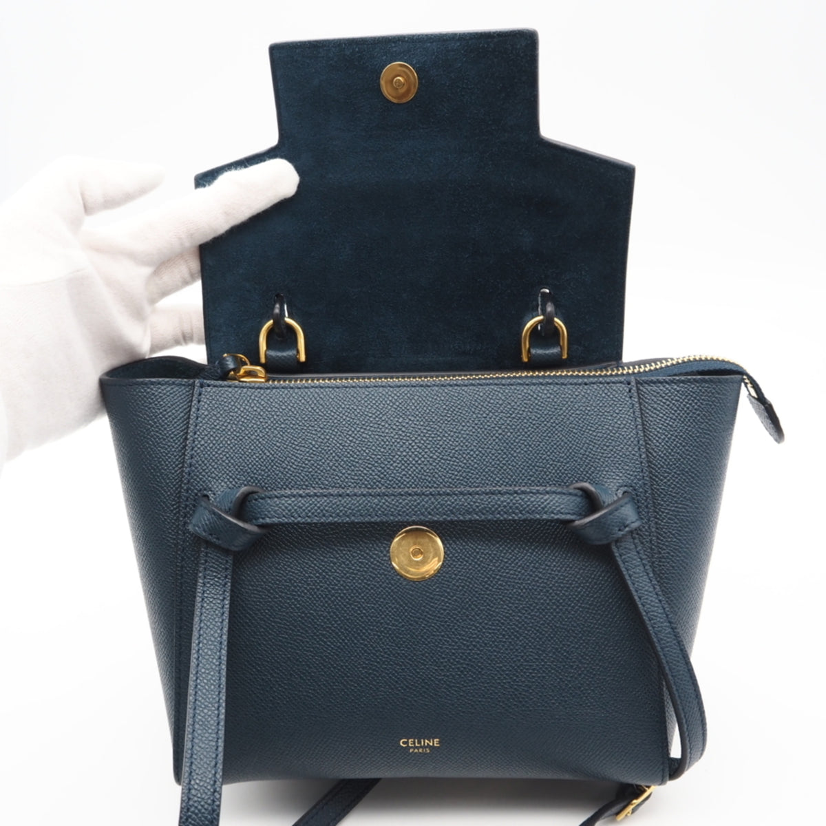 Celine Dark Green Green Leather Briefcase Handbag (Pre-Owned)