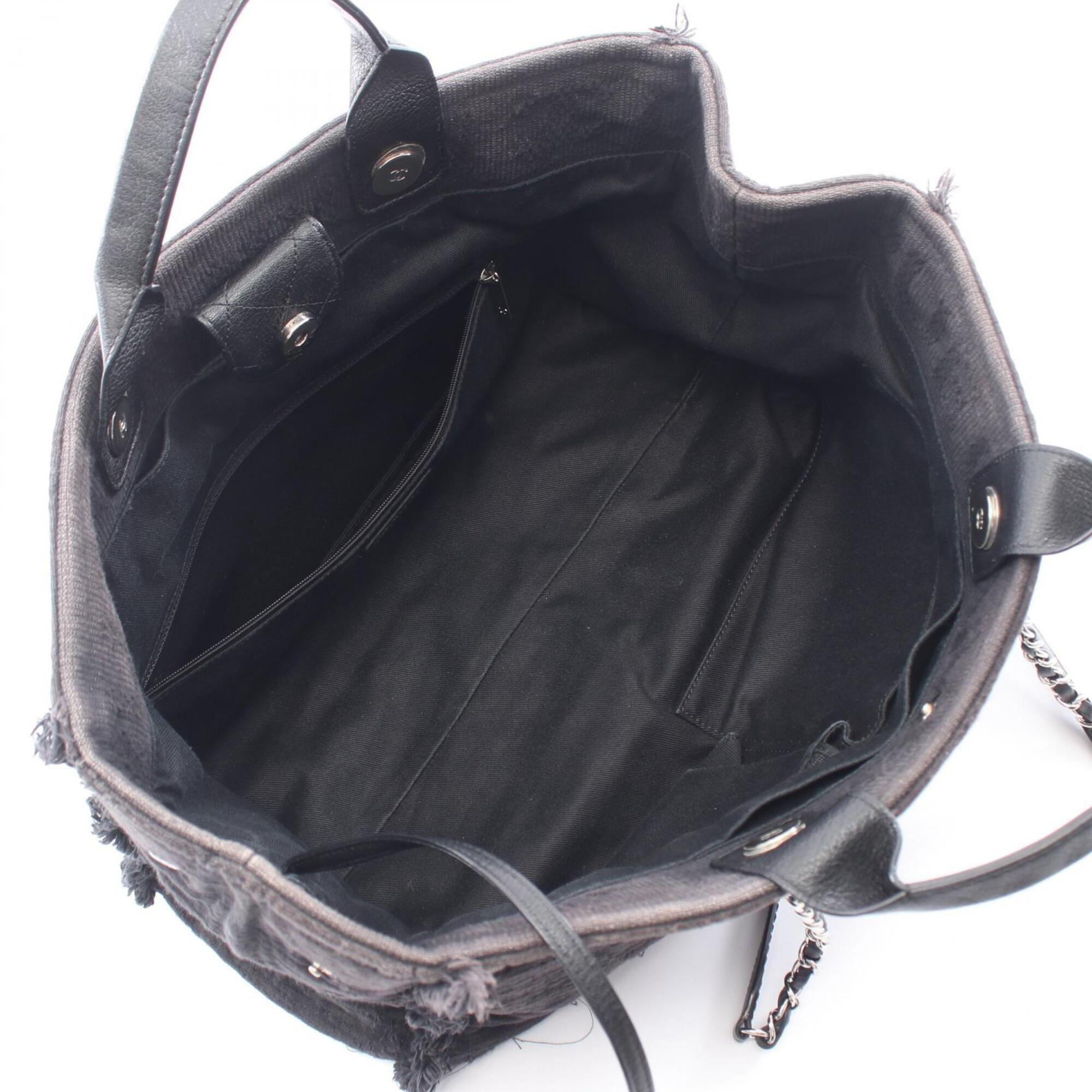 Chanel Black Leather Fabric Handbag Tote Bag (Pre-Owned)