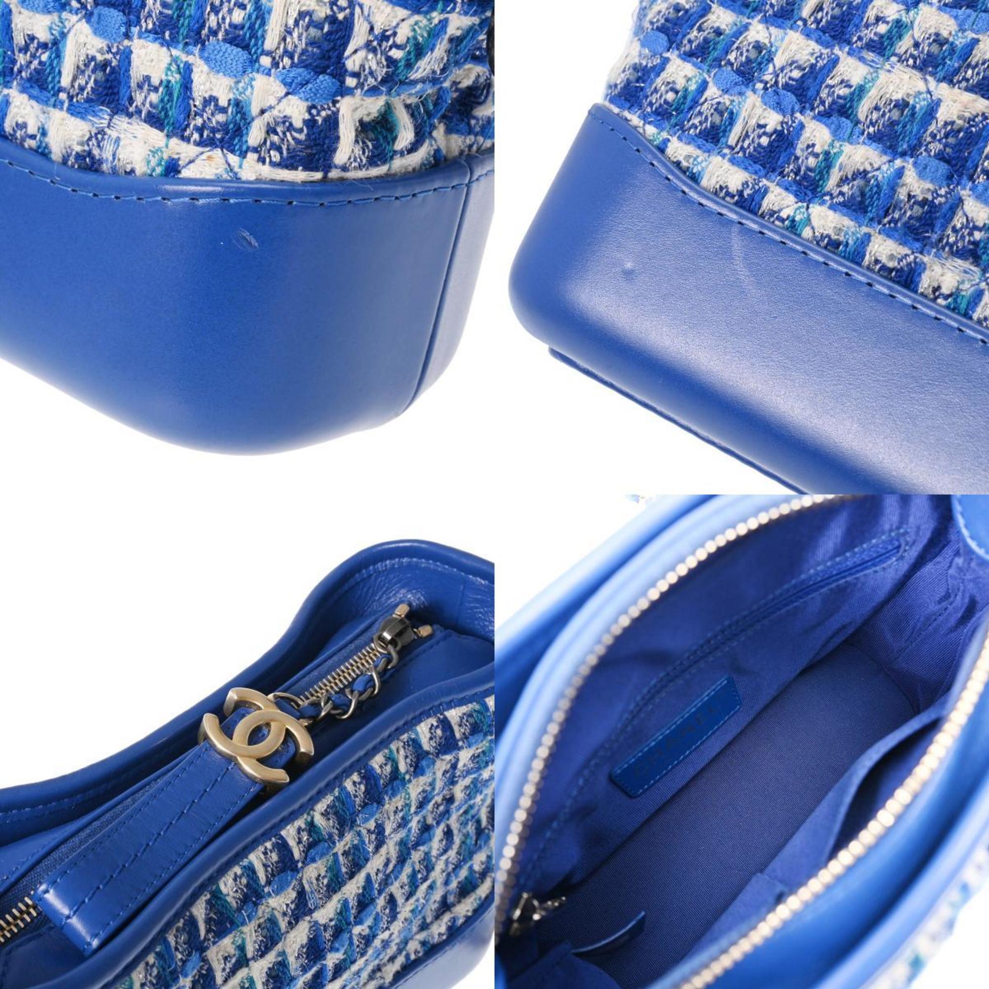 Chanel Blue Gold Tweed Leather Shoulder Bag (Pre-Owned)
