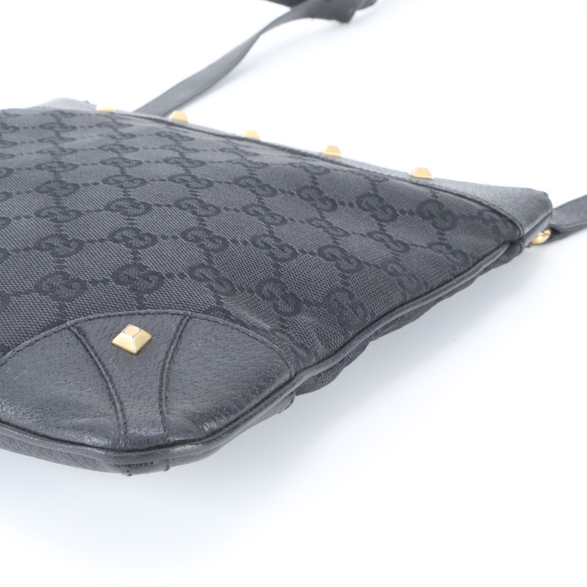 Gucci Black Leather Canvas Shoulder Bag (Pre-Owned)