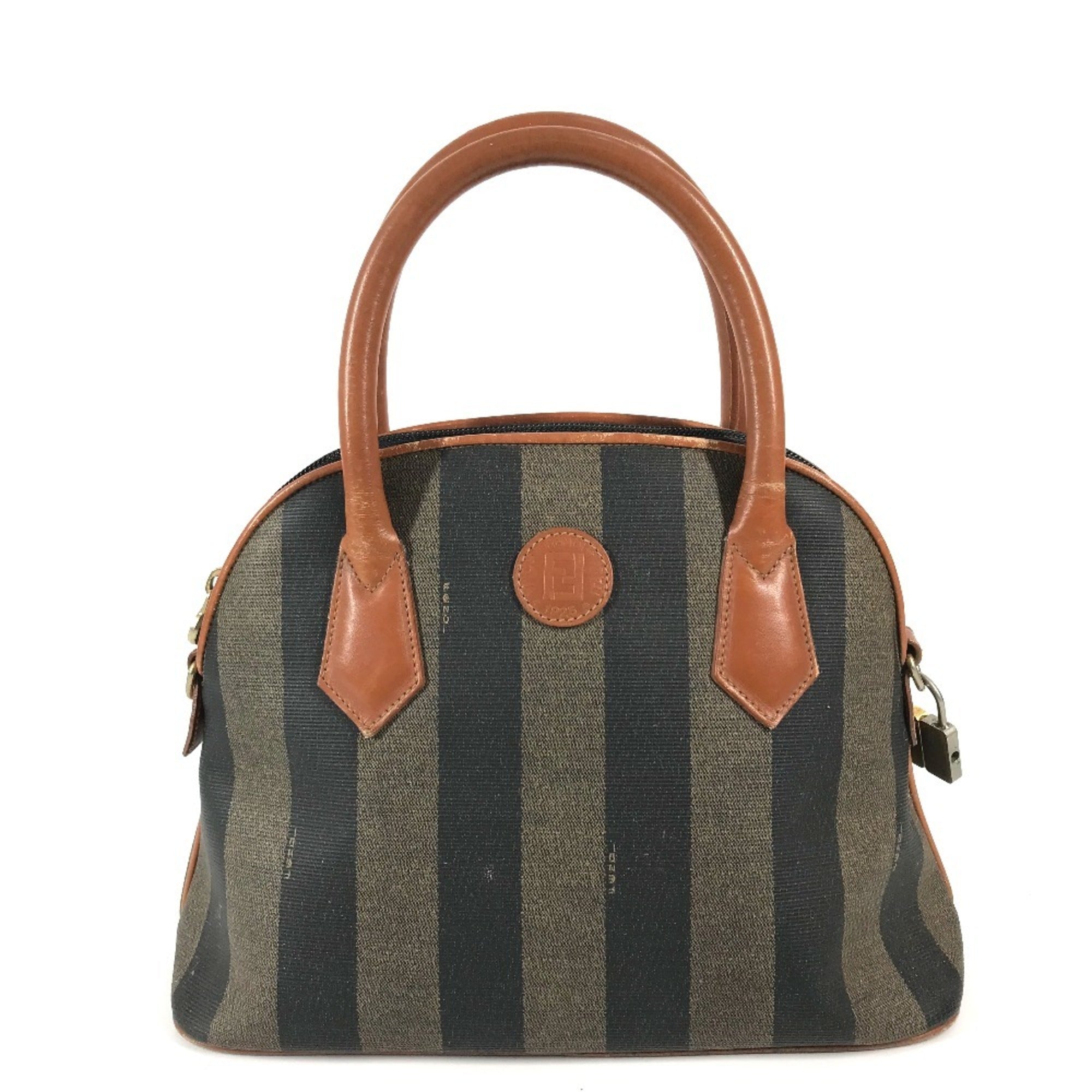 Fendi Pequin Brown Khaki Pvc Leather Handbag (Pre-Owned)