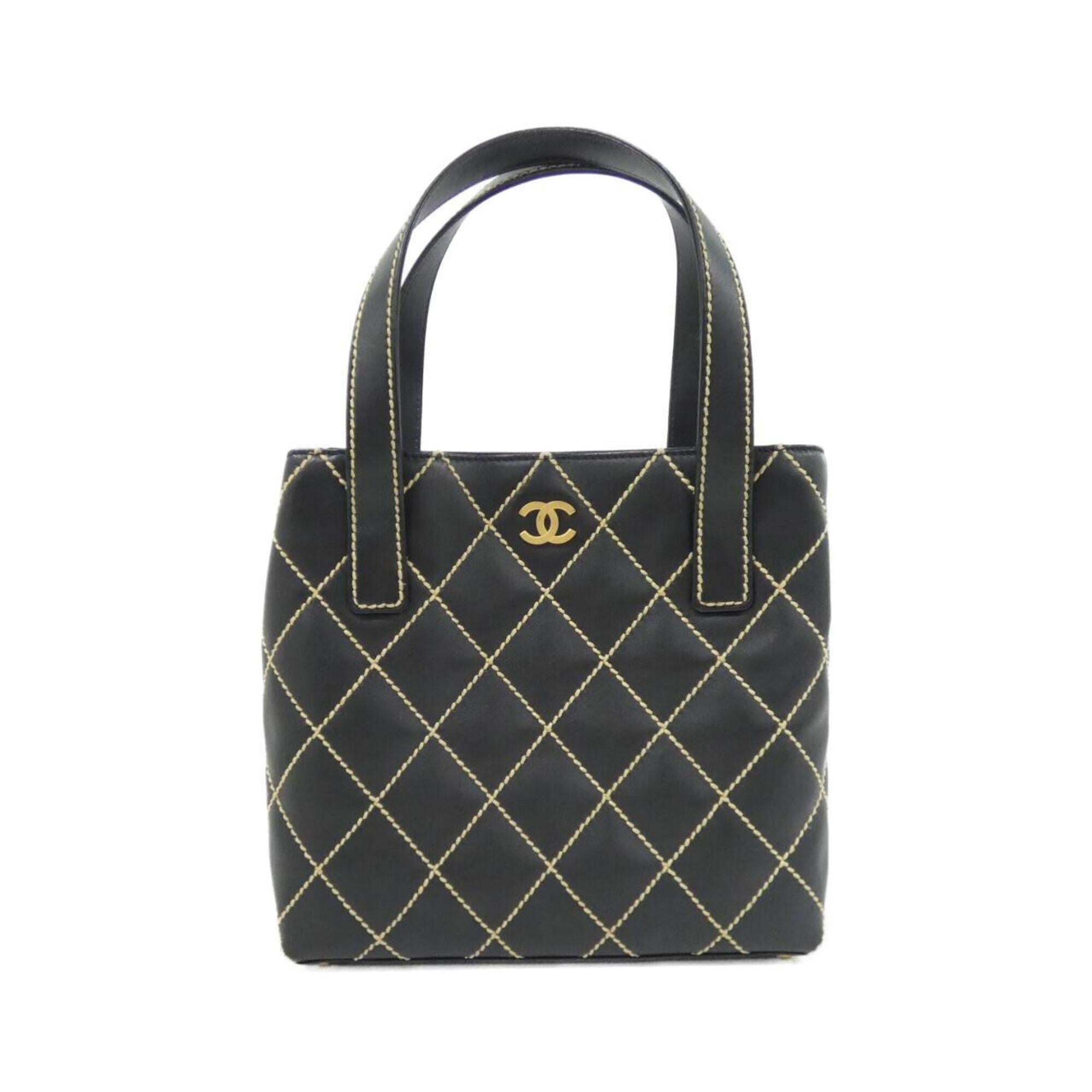 Chanel Beige Black Leather Handbag (Pre-Owned)
