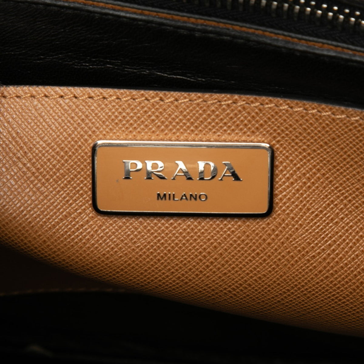 Prada Brown White Saffiano Leather Handbag Shoulder Bag (Pre-Owned)