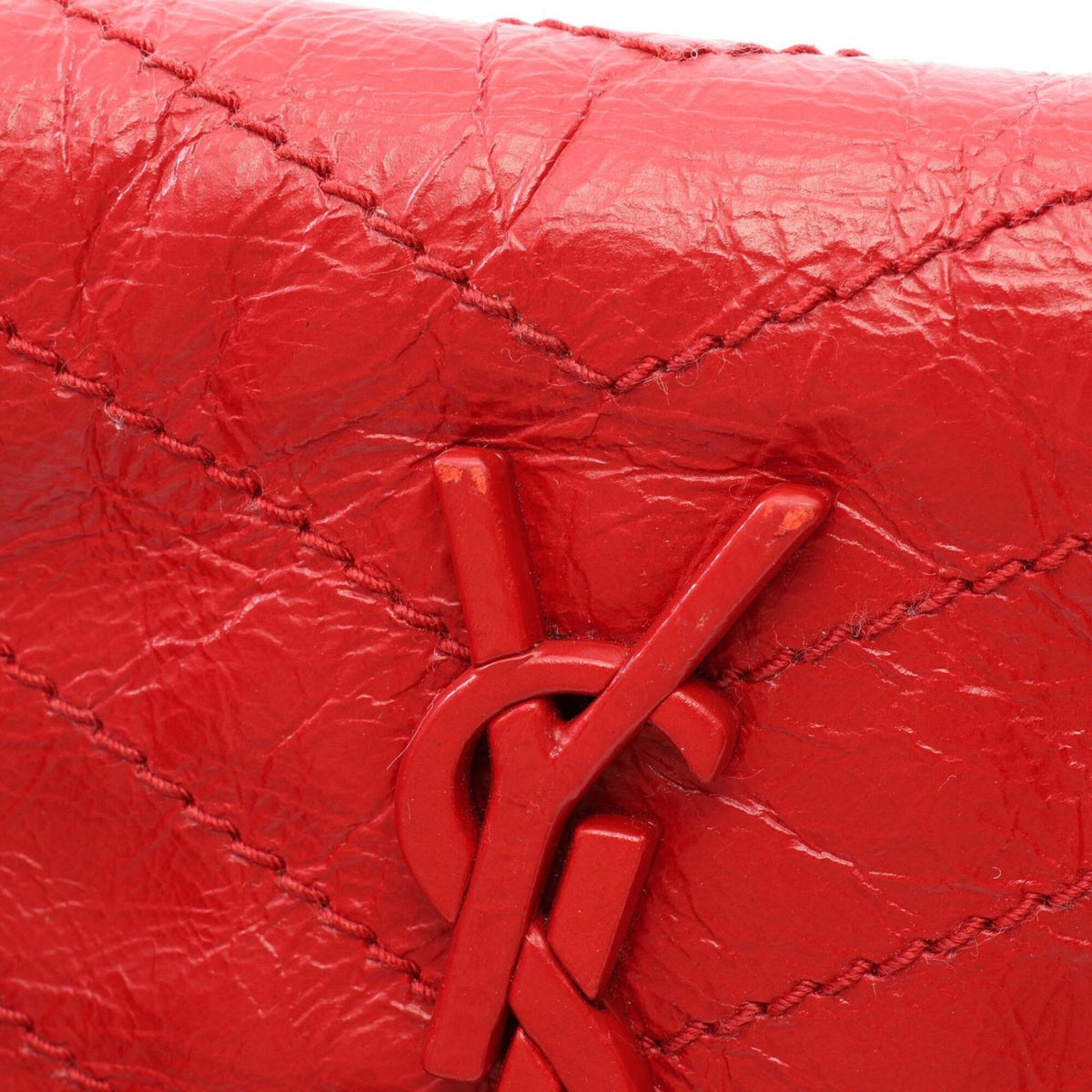 Yves Saint Laurent Red Color Leather Long Wallet (Bi-Fold) (Pre-Owned)