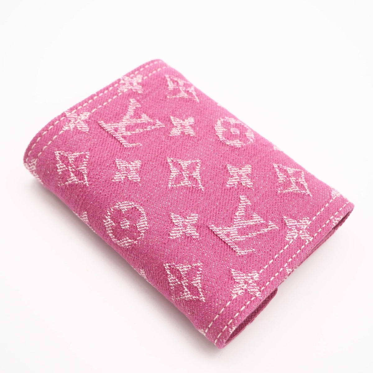 Louis Vuitton Monogram Denim Fuchsia Pink Canvas Leather Wallet (Tri-Fold) (Pre-Owned)