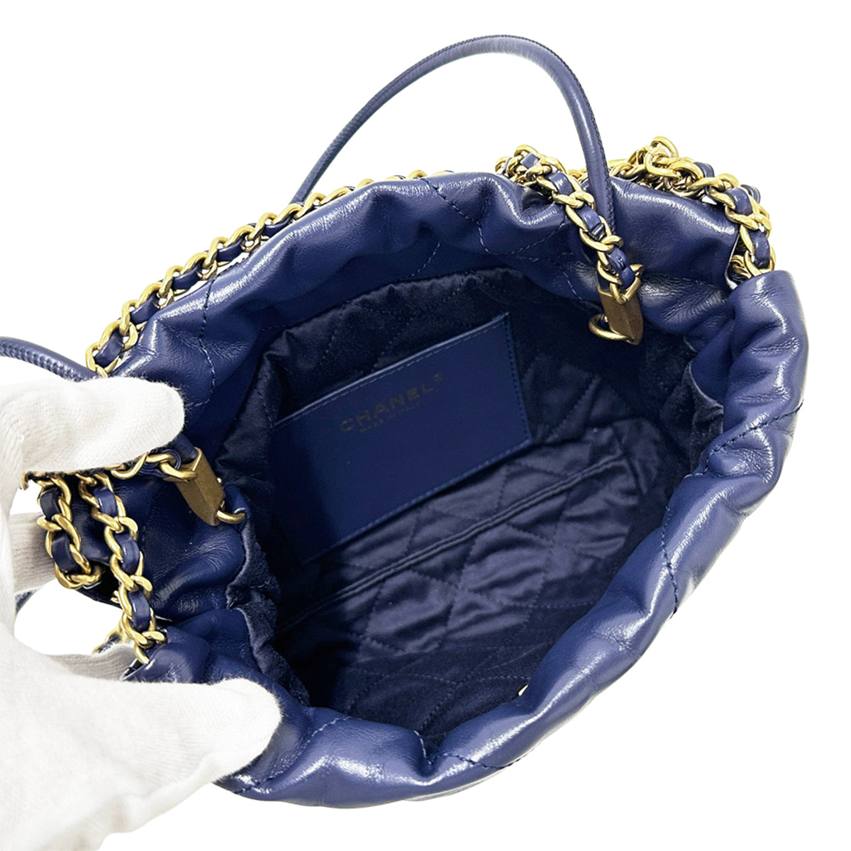 Chanel Navy Leather Handbag Shoulder Bag (Pre-Owned)