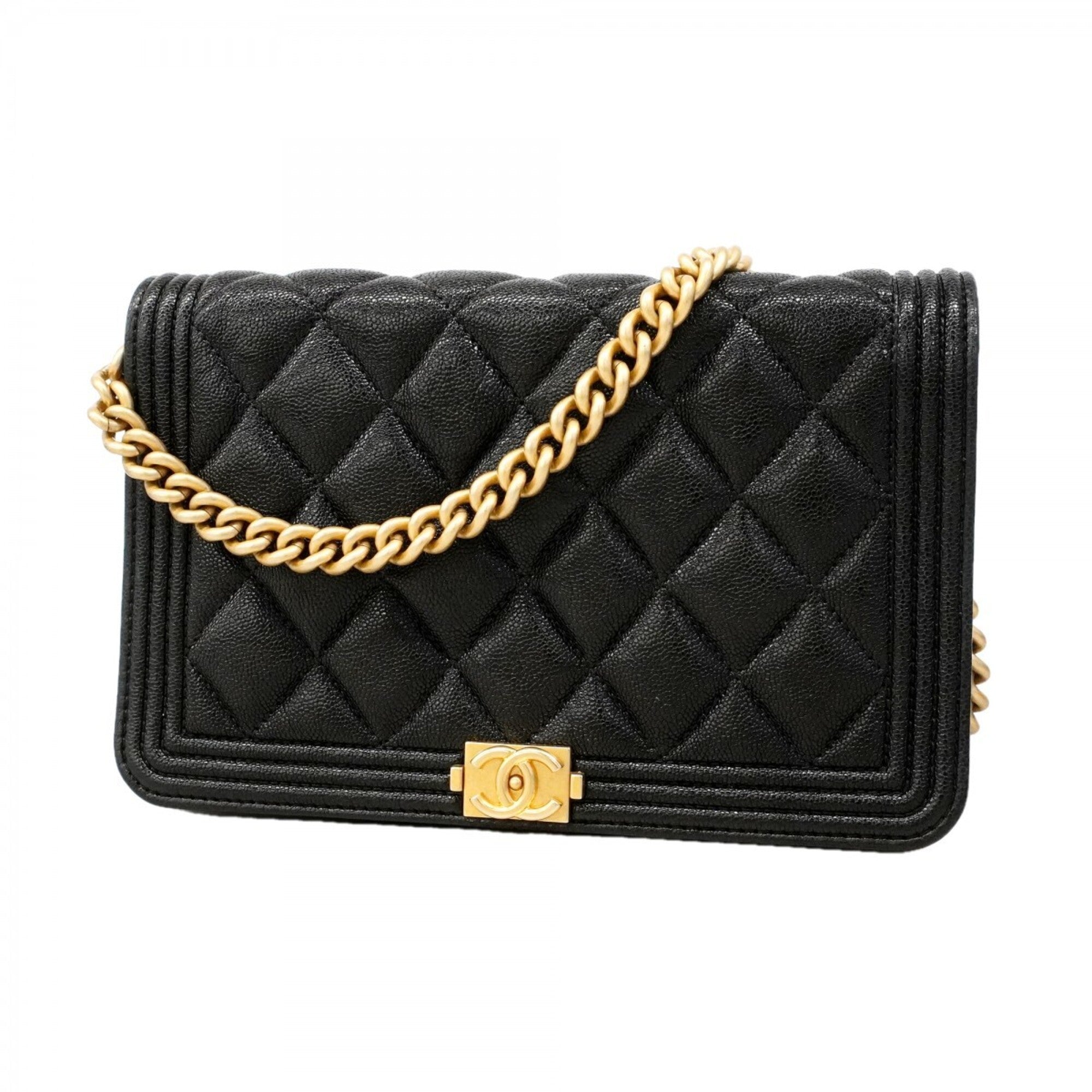 Chanel Black Grained Calfskin Chain/Shoulder Wallet (Pre-Owned)