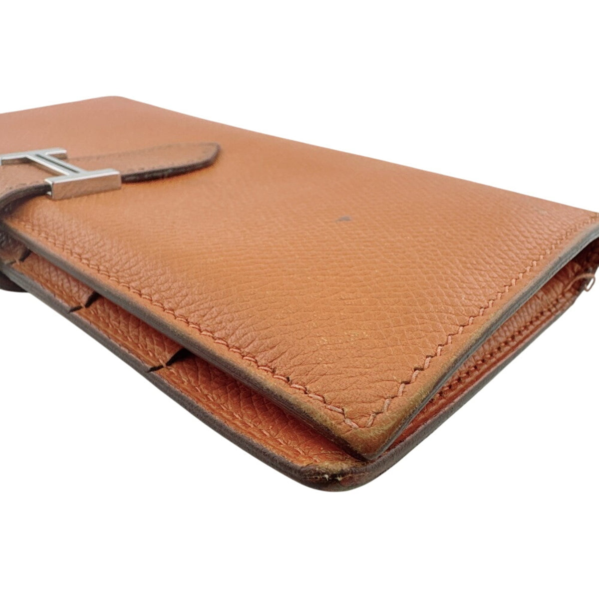 Hermes Bearn Orange Epsom Leather Long Wallet (Bi-Fold) (Pre-Owned)