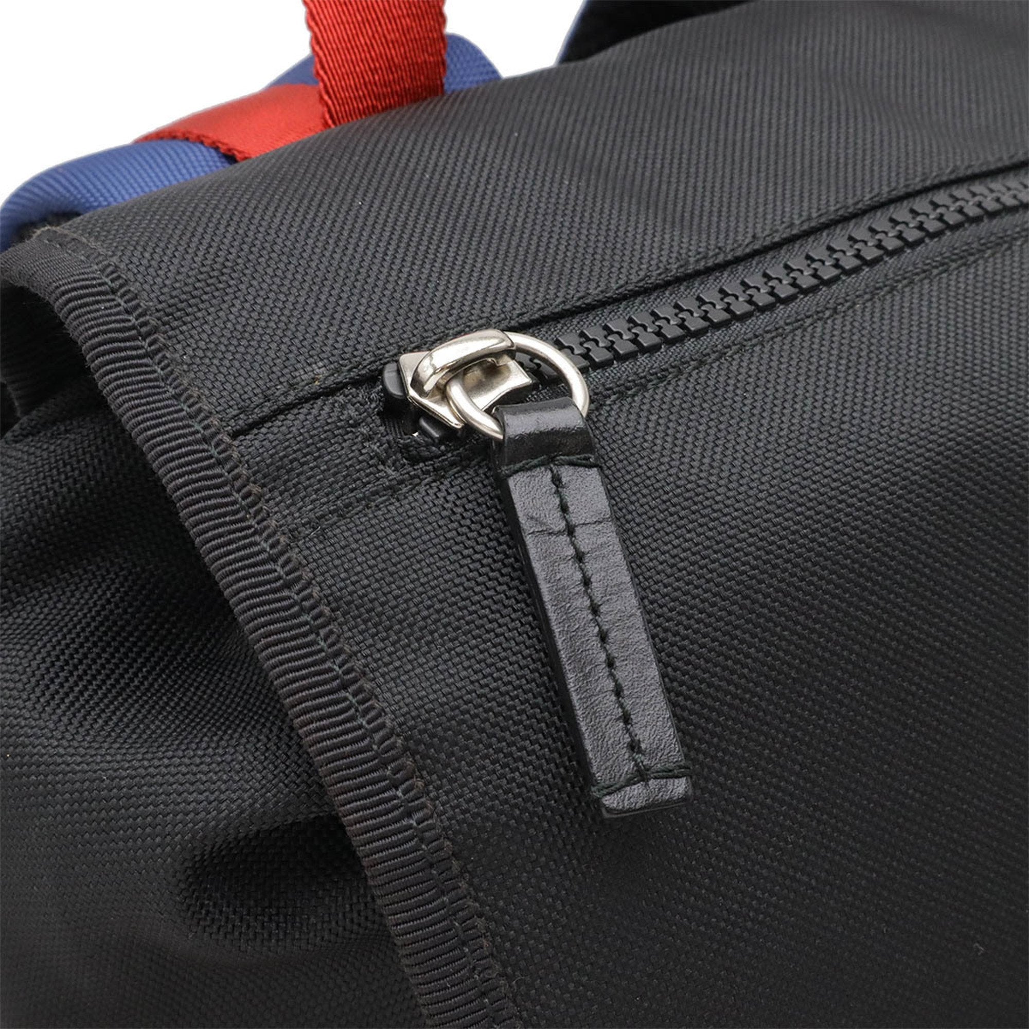 Gucci Black Green Navy Red Color Leather Canvas Backpack (Pre-Owned)