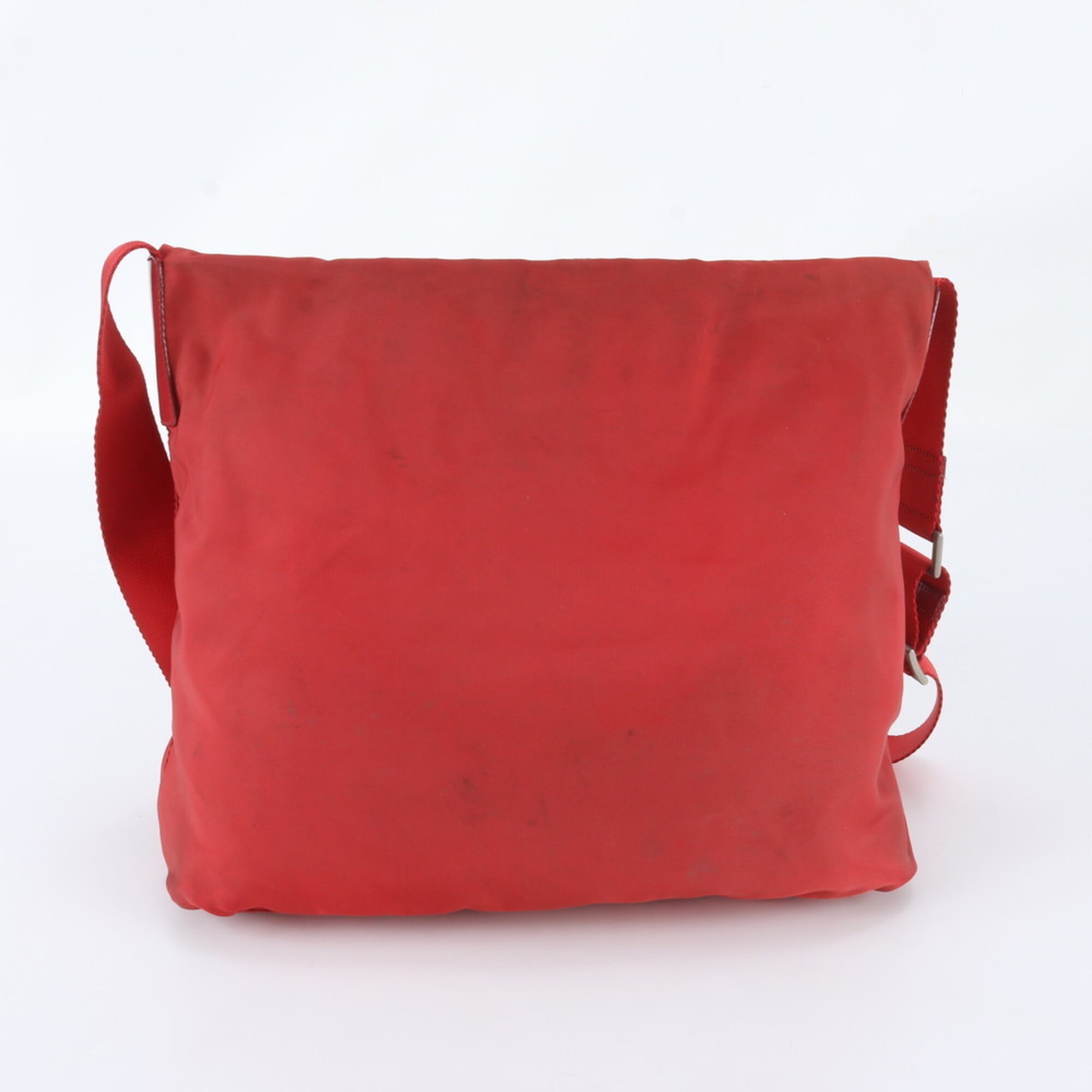Prada Red Color Nylon Leather Messenger Bag Shoulder Bag (Pre-Owned)