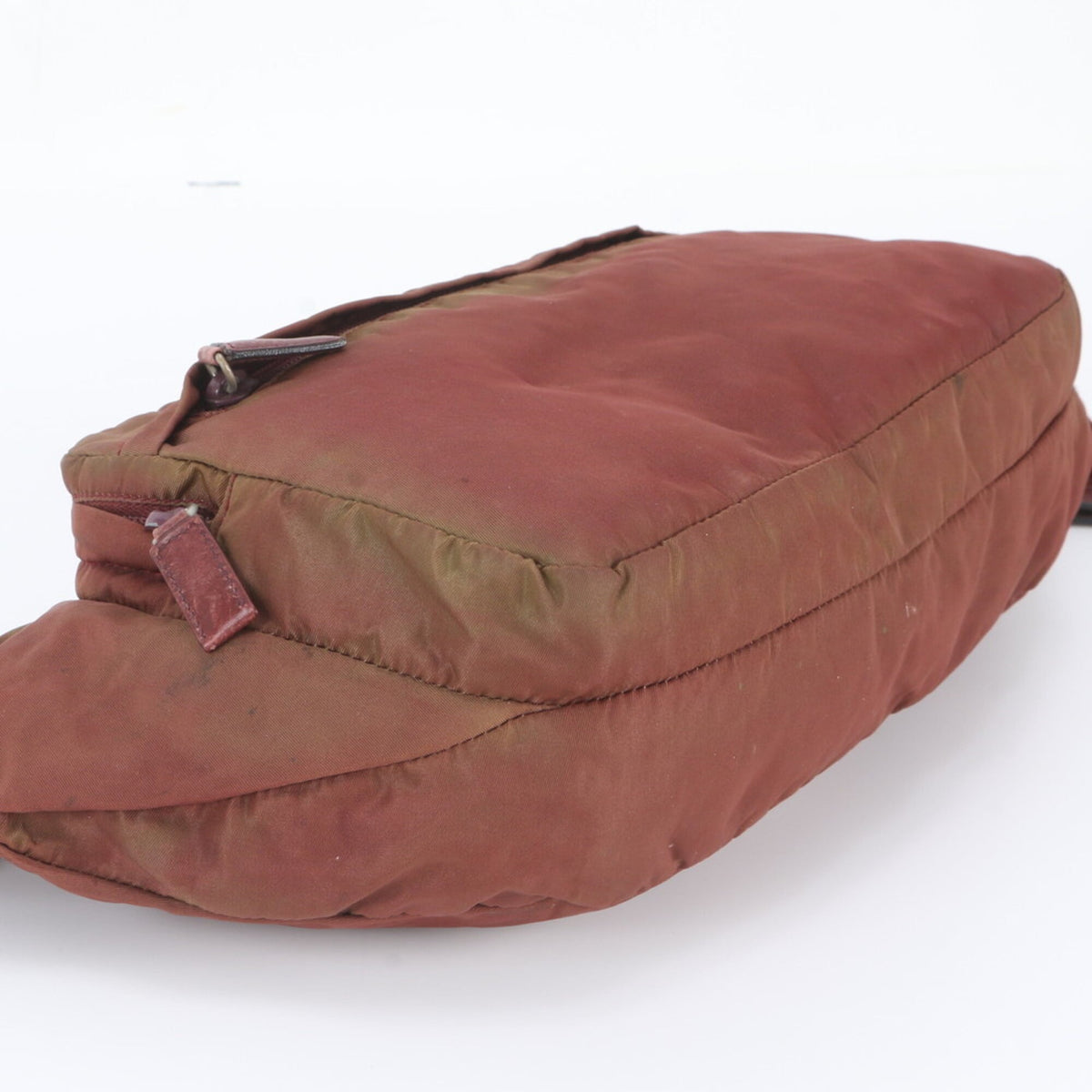 Prada Red Color Wine Leather Nylon Pouch Sling Bag (Pre-Owned)