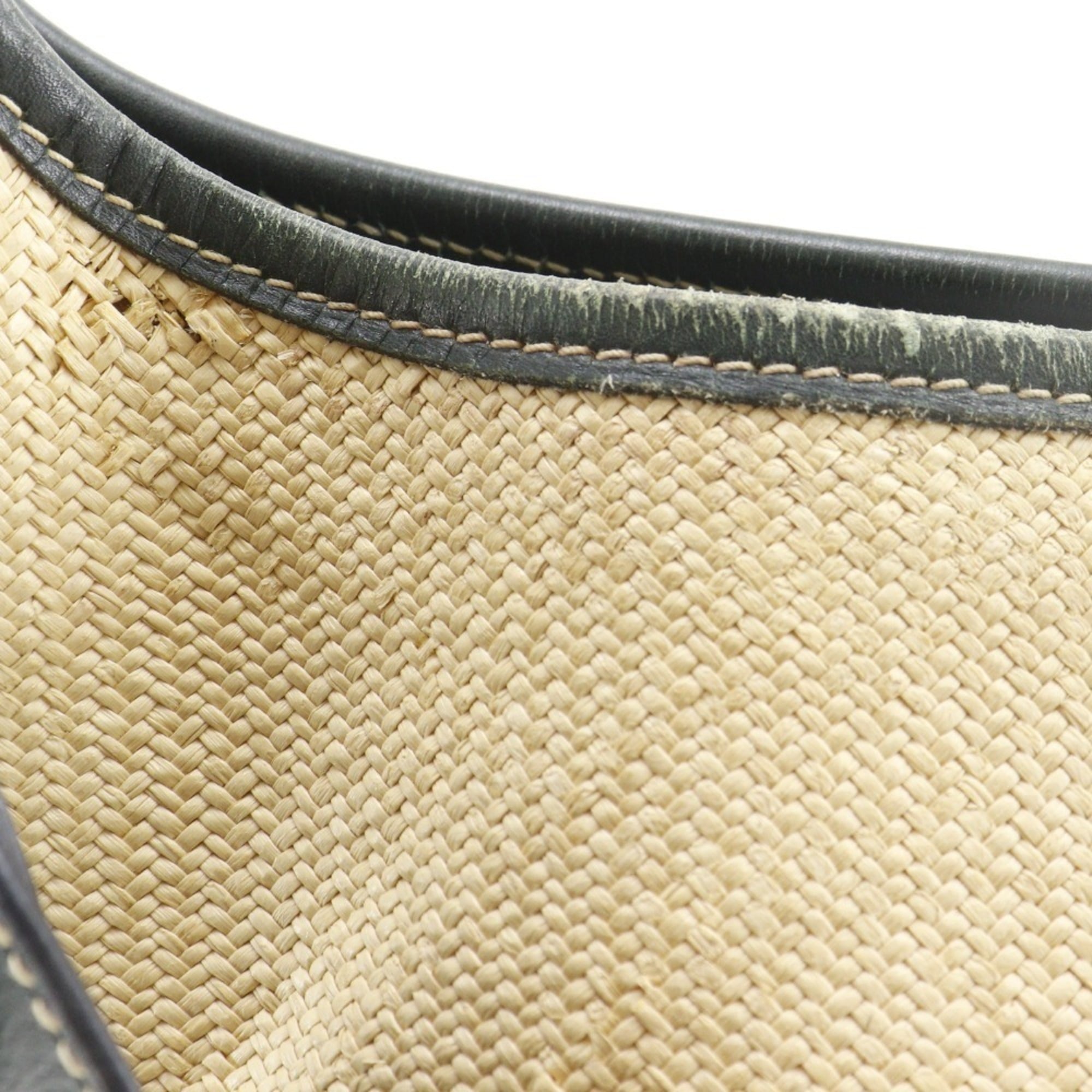 Hermes Beige Green Straw Shoulder Bag (Pre-Owned)