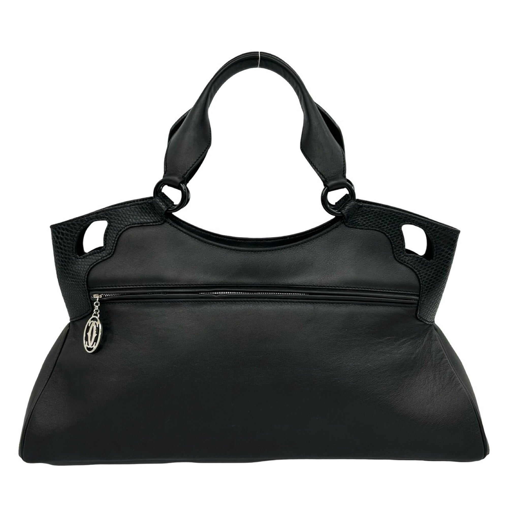 Cartier Black Leather Boston Bag Handbag Tote Bag (Pre-Owned)