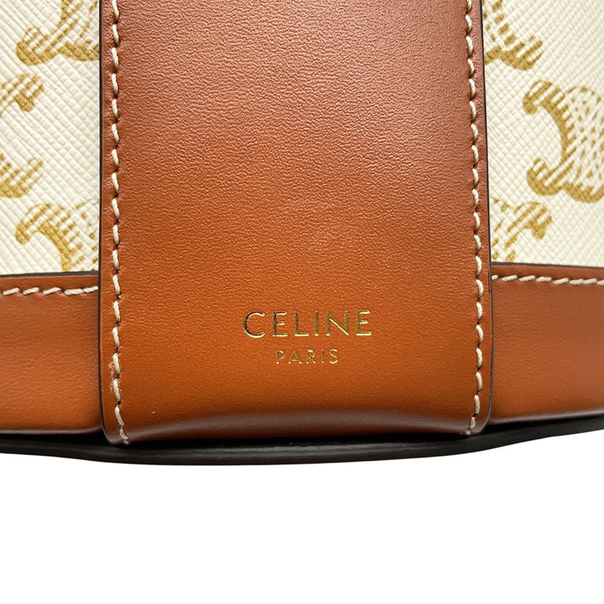 Celine Brown White Leather Pvc Handbag Shoulder Bag (Pre-Owned)