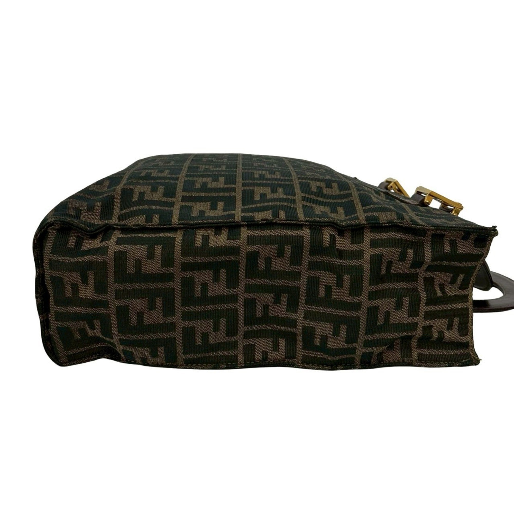 Fendi Black Brown Khaki Canvas Leather Handbag Tote Bag (Pre-Owned)