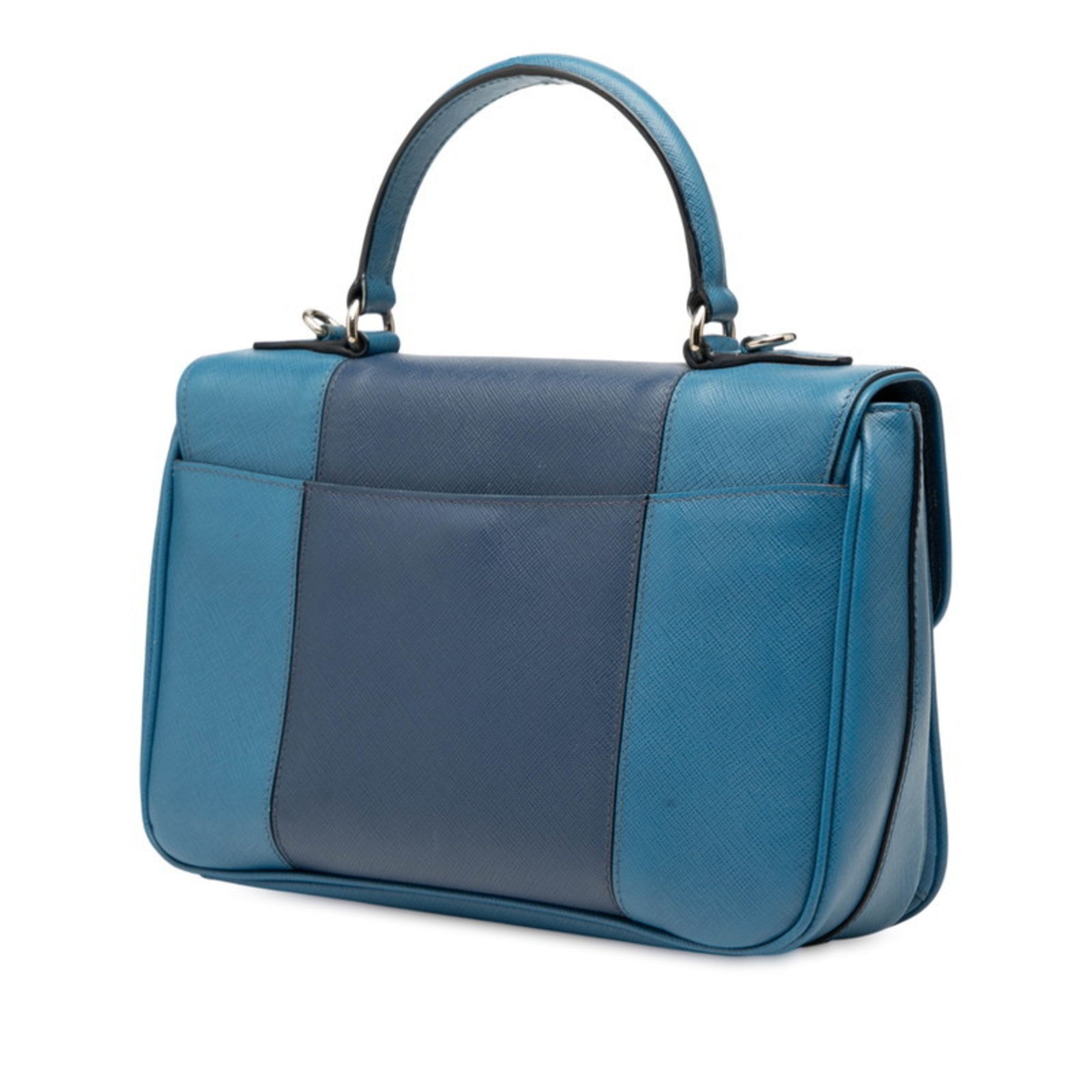 Prada Blue Leather Handbag Shoulder Bag (Pre-Owned)