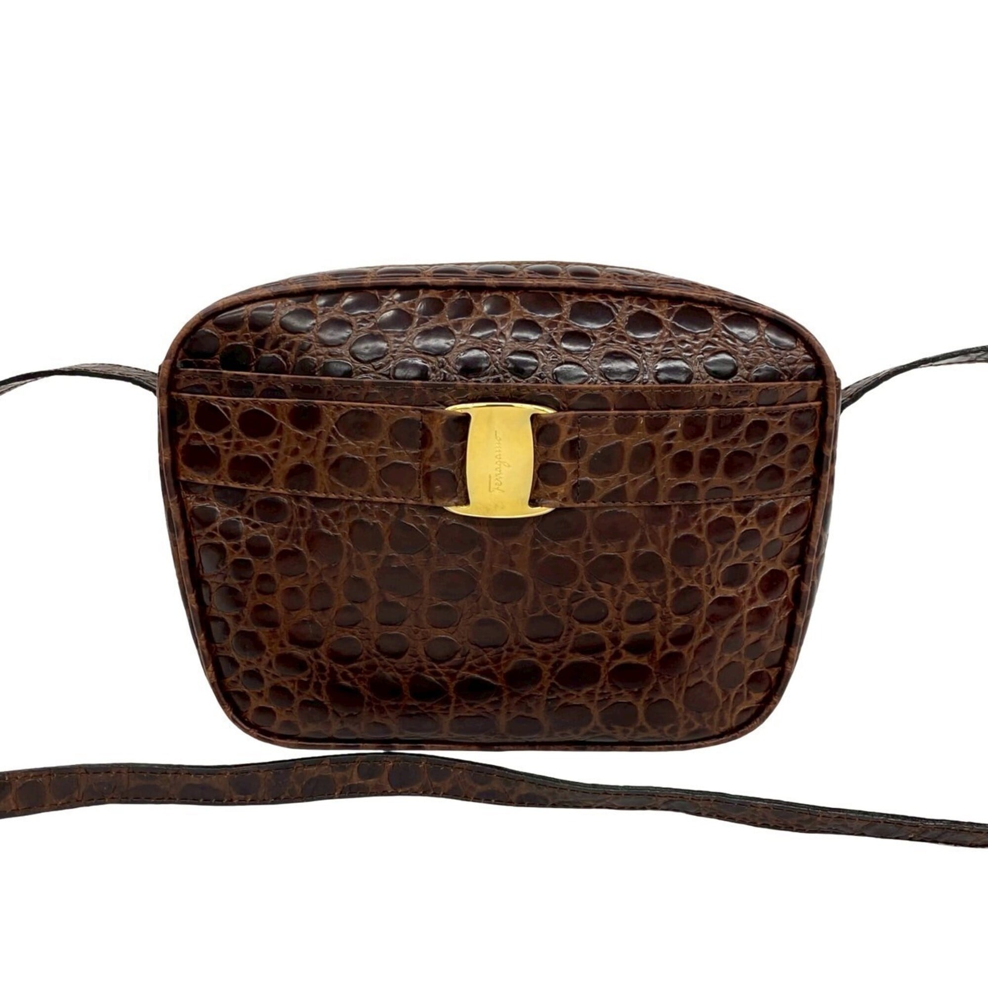 Salvatore Ferragamo Brown Leather Pochette Shoulder Bag (Pre-Owned)