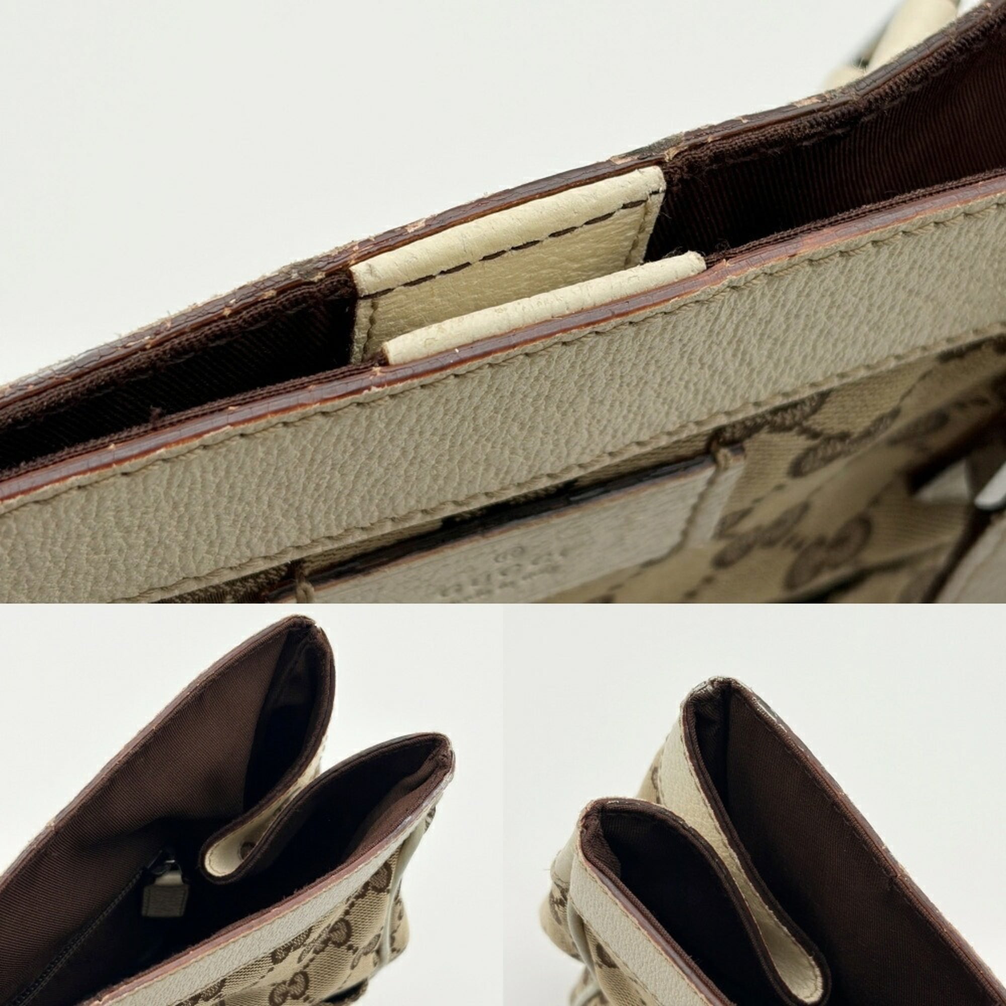 Gucci Beige Ivory Gg Canvas Leather Tote Bag (Pre-Owned)